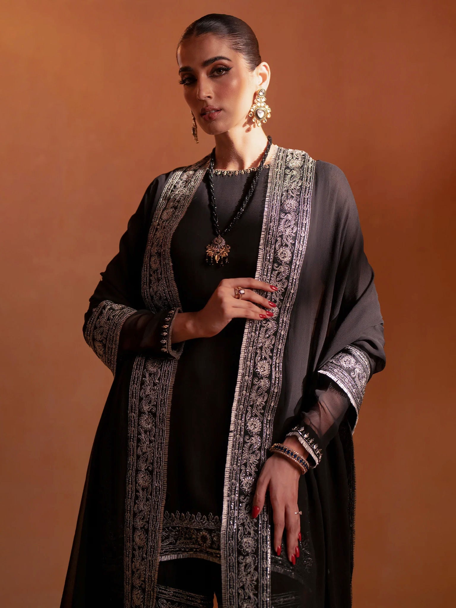 Zarqun Luxury Chiffon Suit with Gharara - Black (2440A)