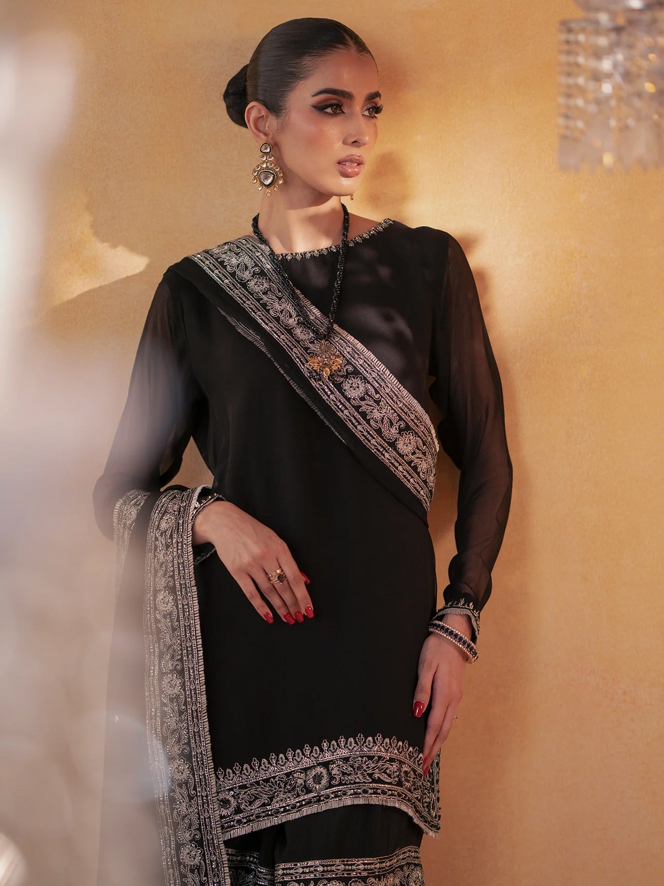 Zarqun Luxury Chiffon Suit with Gharara - Black (2440A)