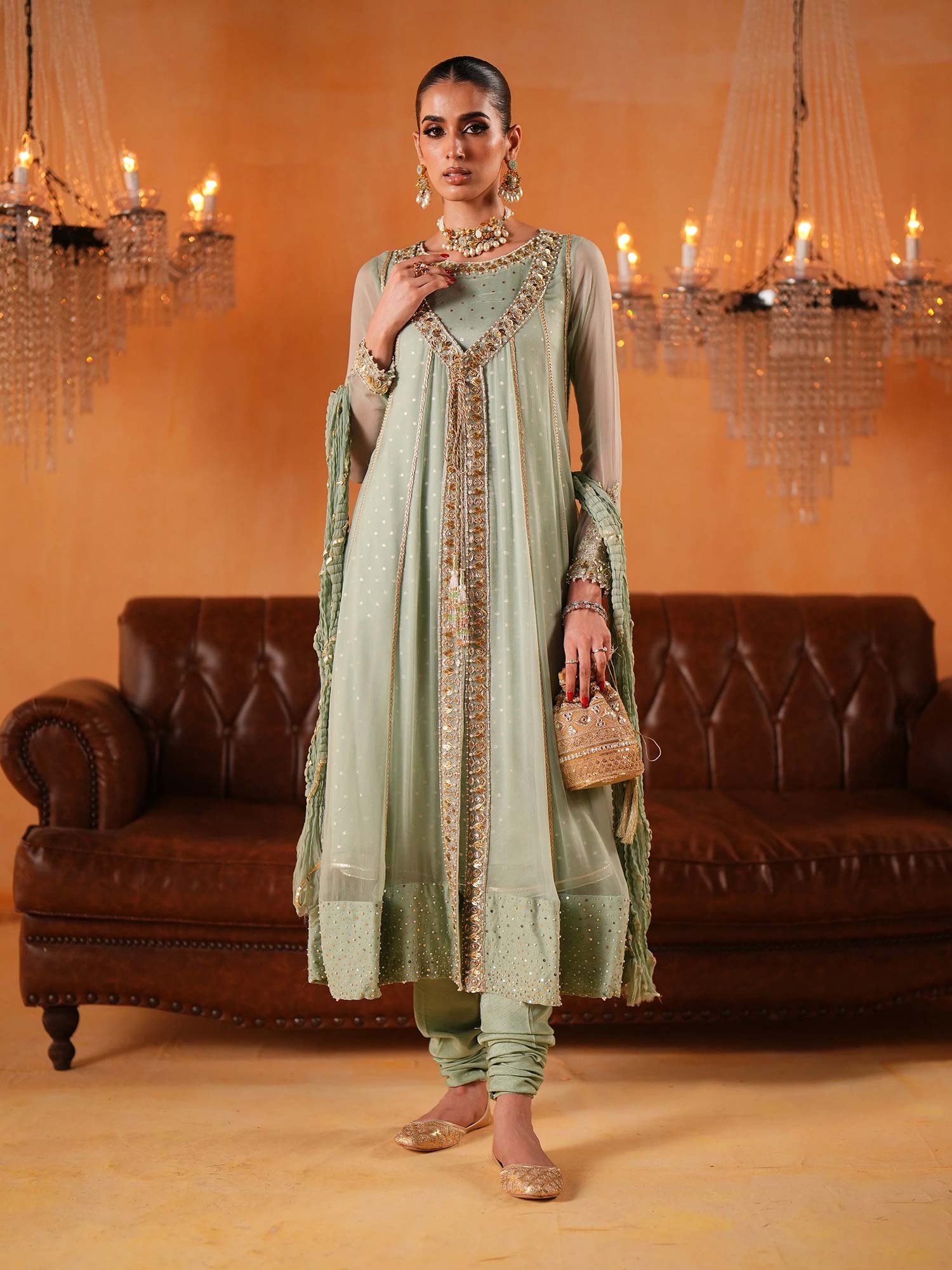 Zarqun Luxury Chiffon 3-Piece Suit - Pistachio (2441B)