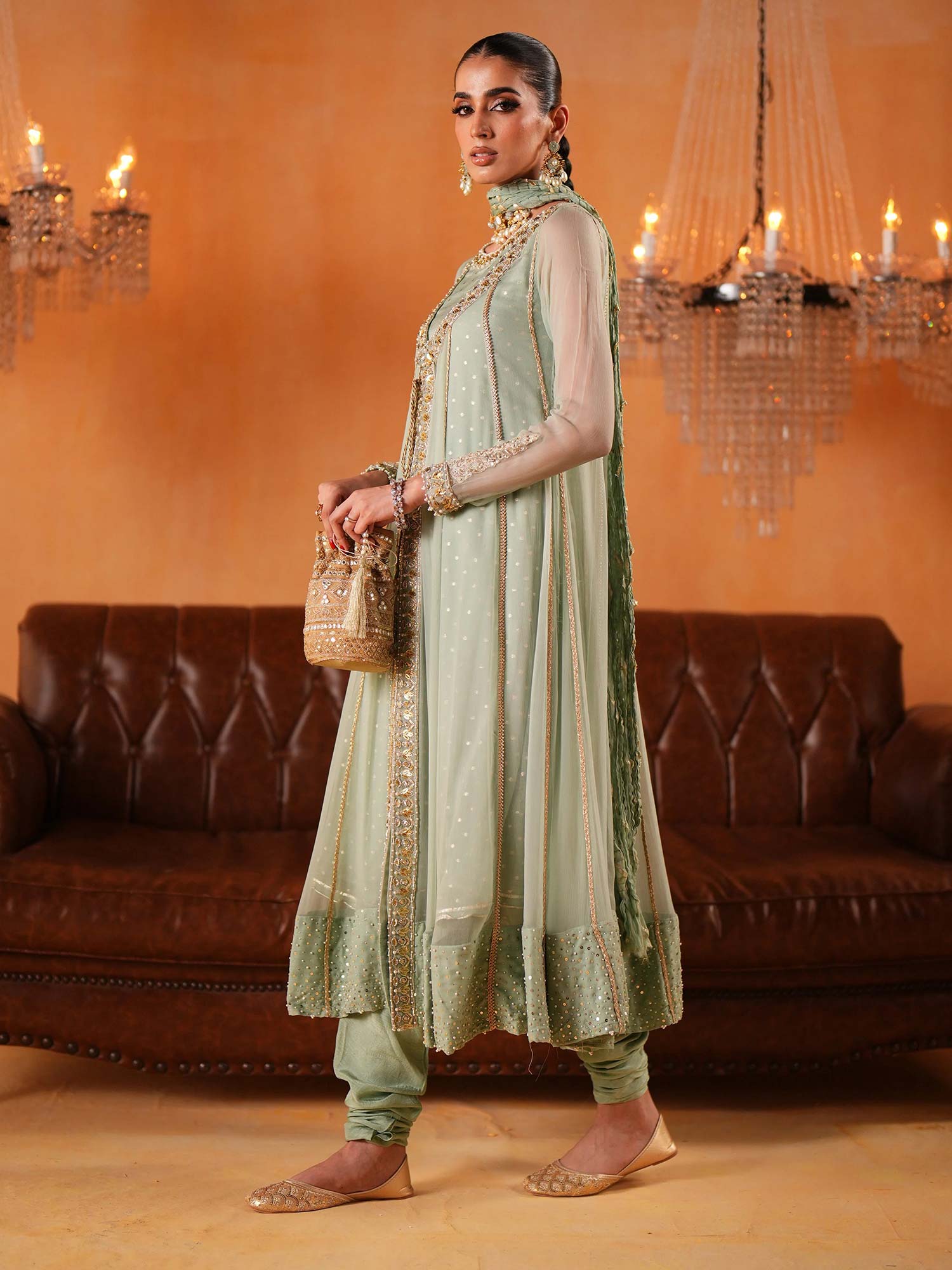 Zarqun Luxury Chiffon 3-Piece Suit - Pistachio (2441B)