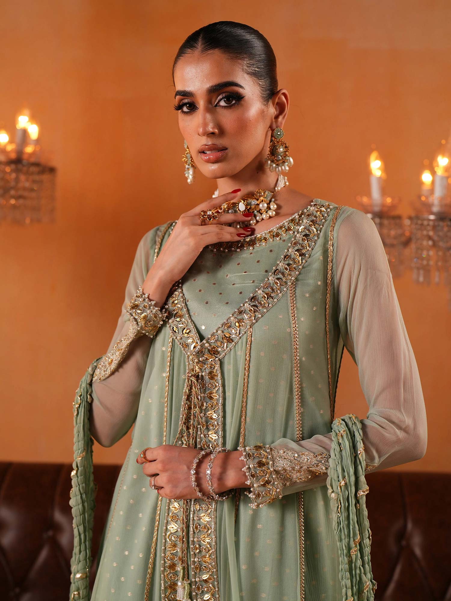 Zarqun Luxury Chiffon 3-Piece Suit - Pistachio (2441B)