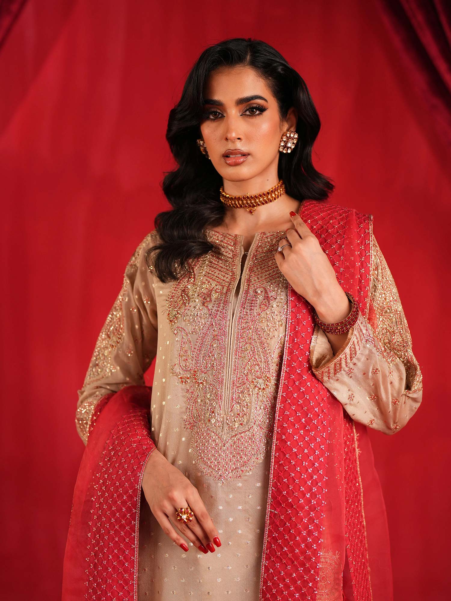 Zarqun Luxury Chiffon 3-Piece Suit - Ivory (2444A)