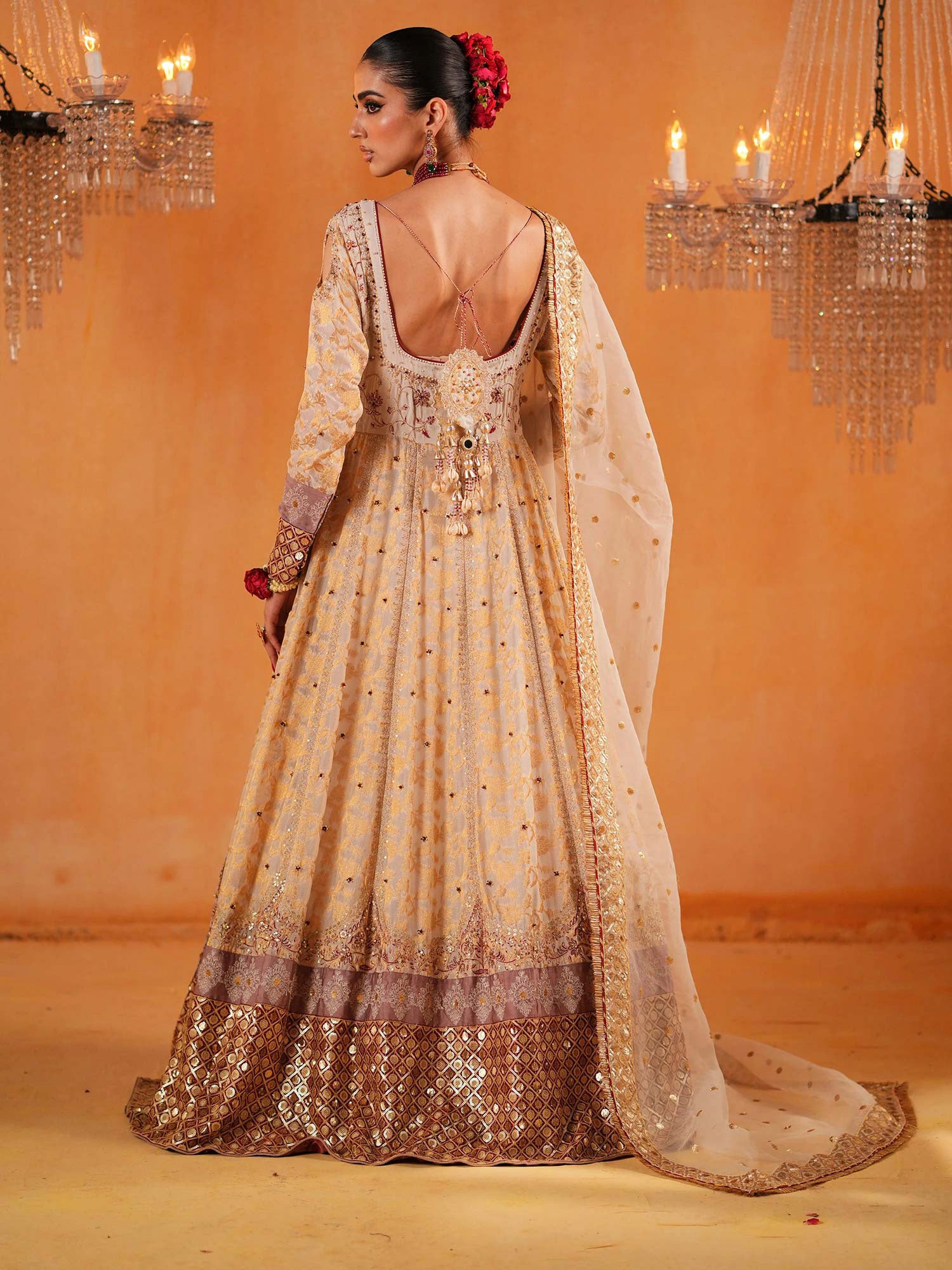 Zarqun Embroidered Chiffon Jamwar Suit - Ivory Gold (2445A)