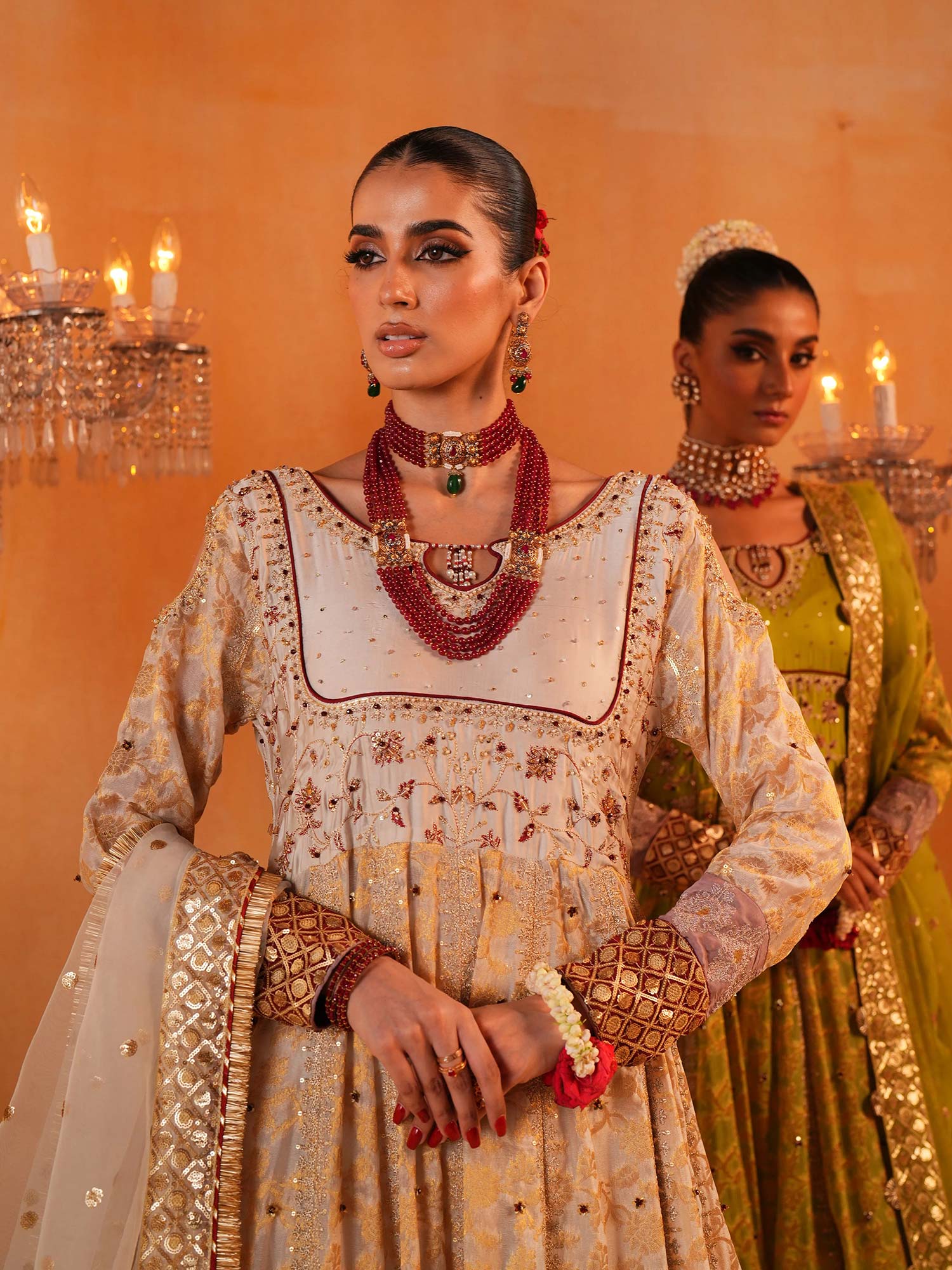 Zarqun Embroidered Chiffon Jamwar Suit - Ivory Gold (2445A)