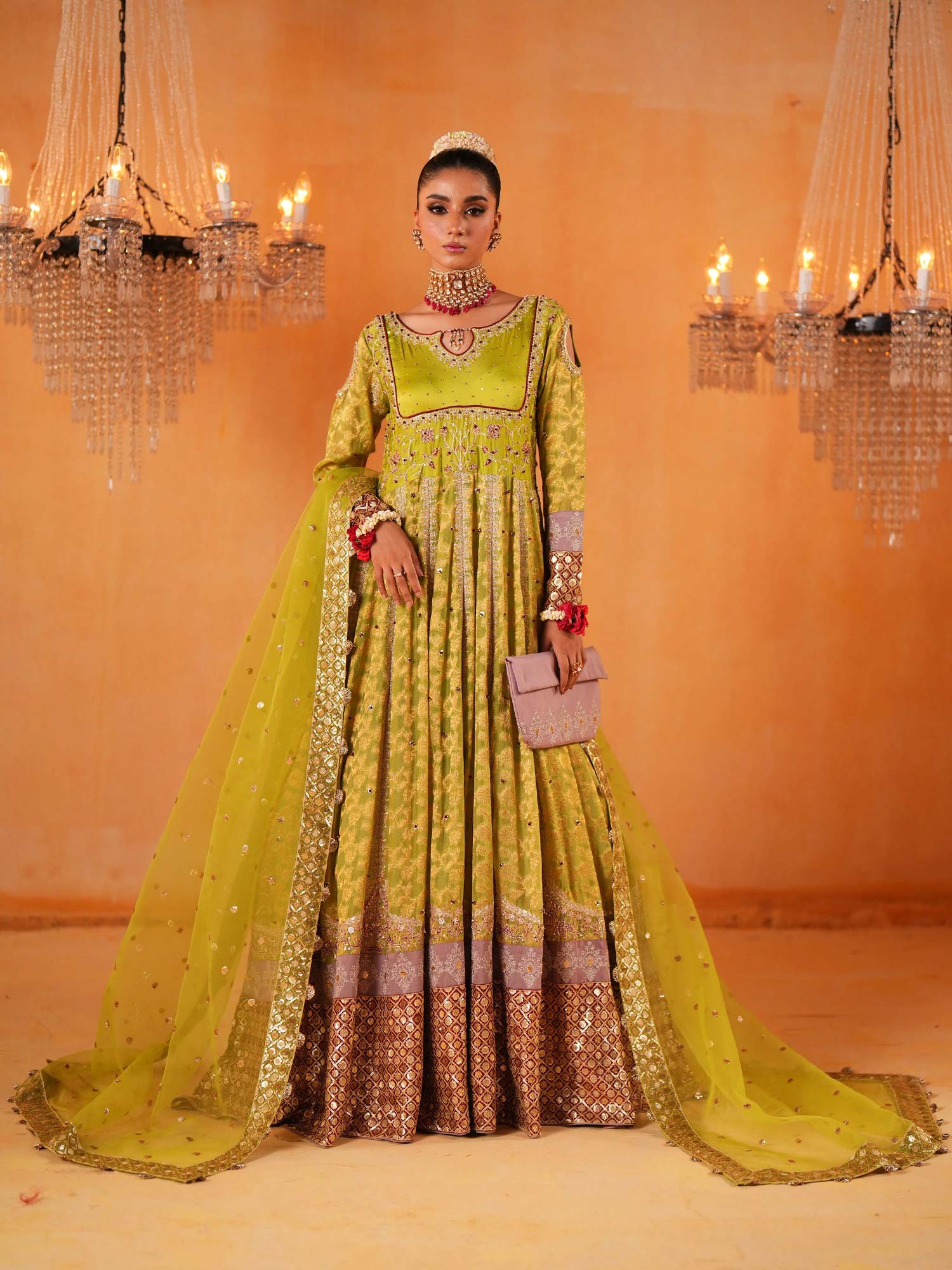 Zarqun Embroidered Chiffon Jamwar Suit - Green (2445B)