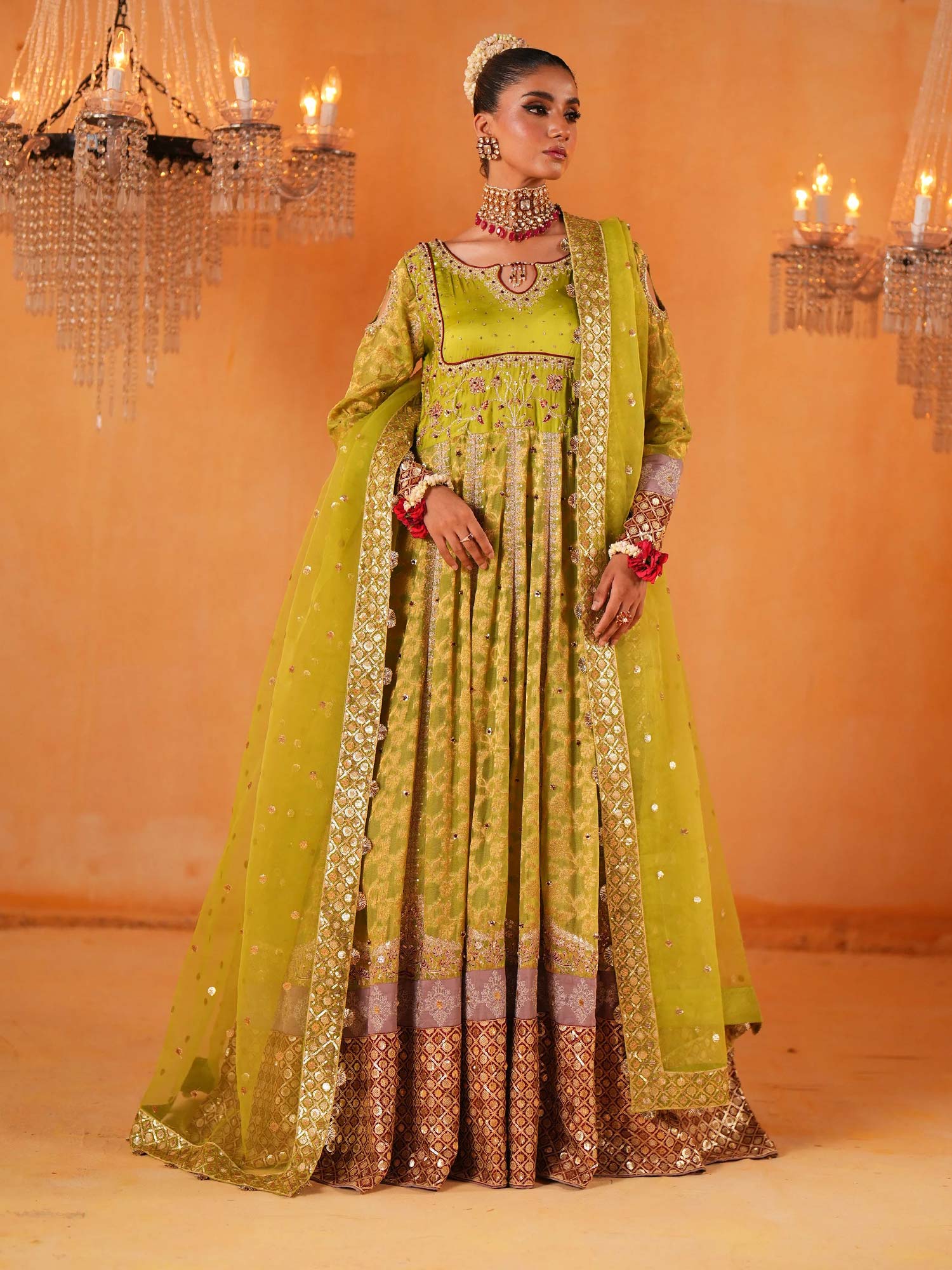 Zarqun Embroidered Chiffon Jamwar Suit - Green (2445B)