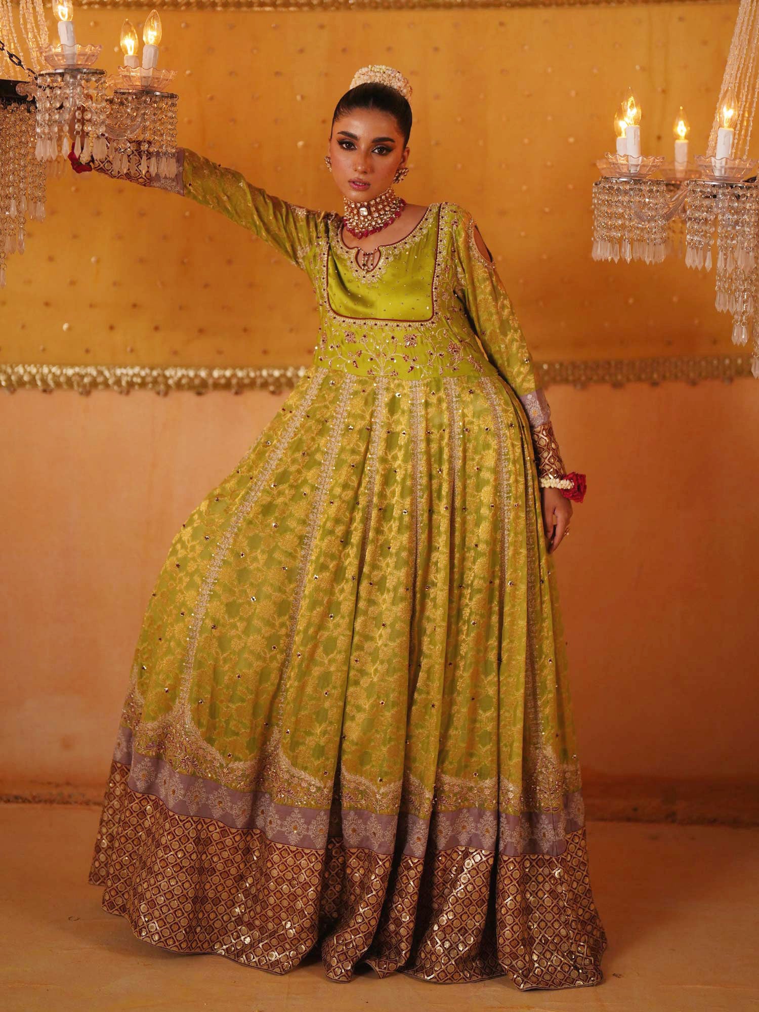 Zarqun Embroidered Chiffon Jamwar Suit - Green (2445B)