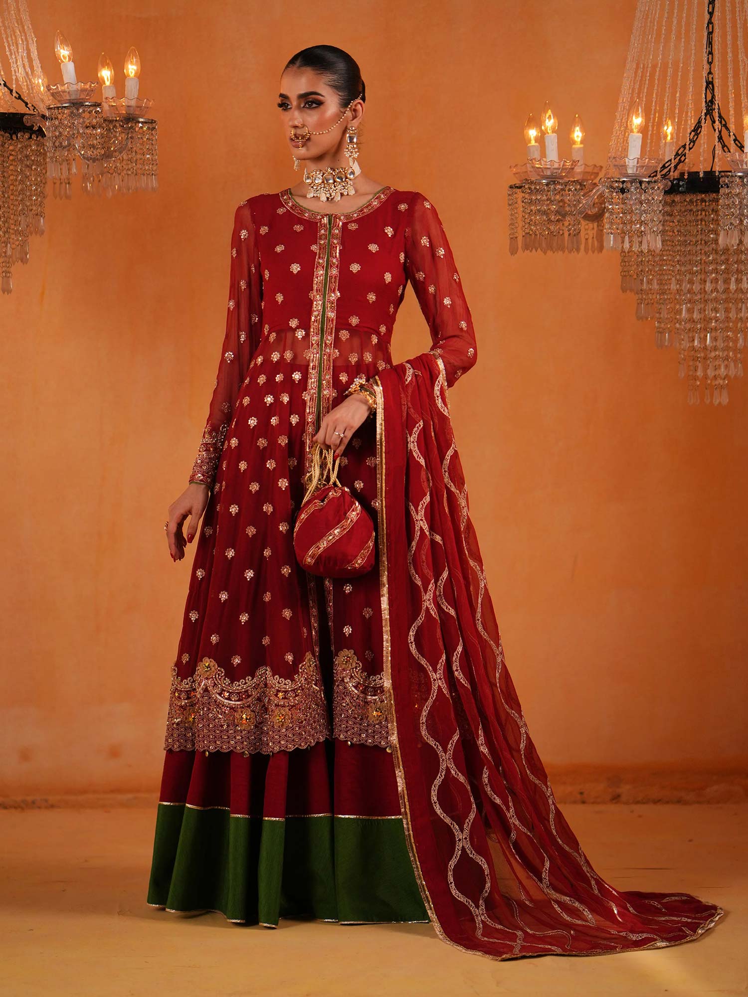 Zarqun Luxury Chiffon Suit - Red (2446A)