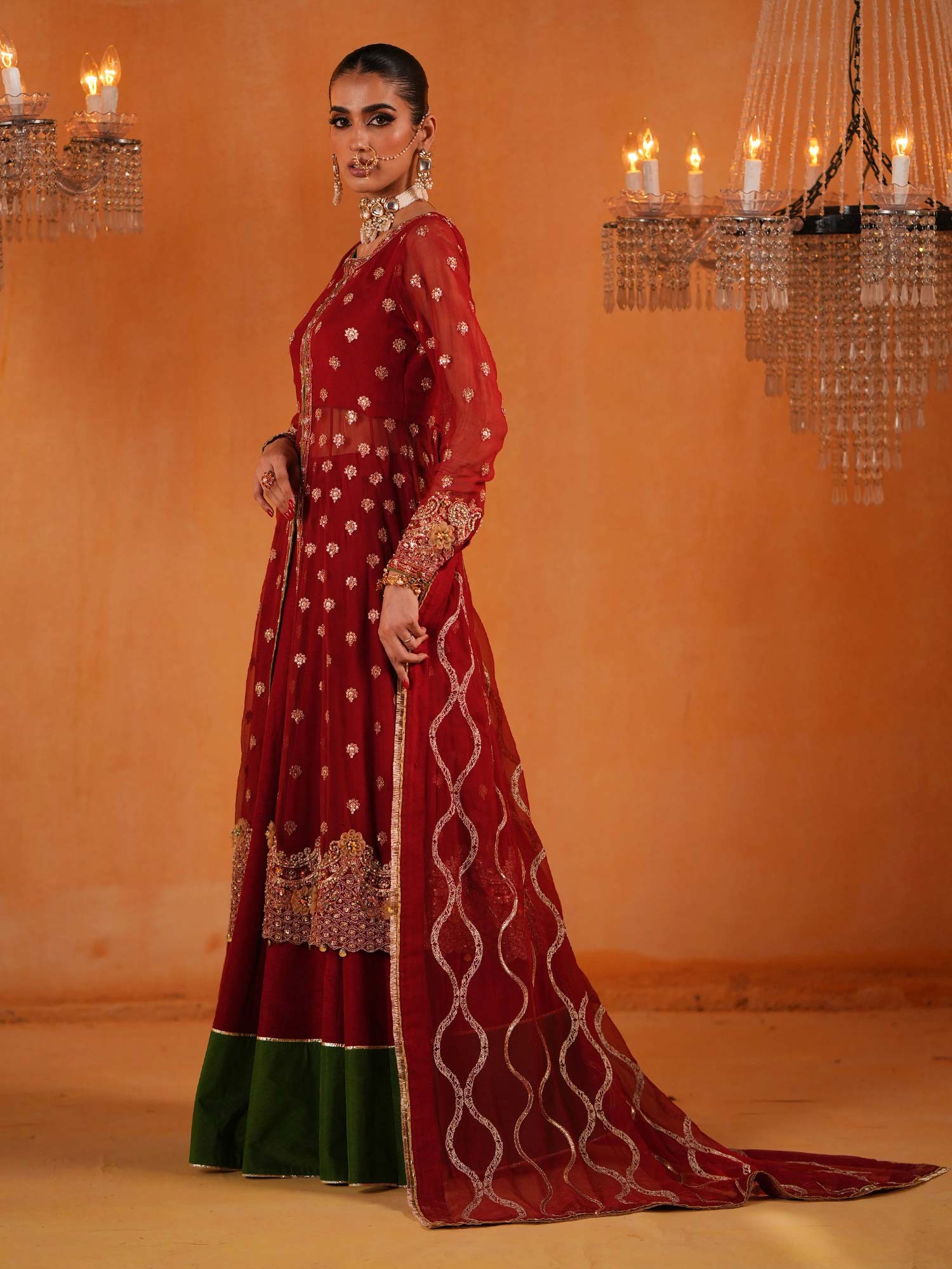 Zarqun Luxury Chiffon Suit - Red (2446A)