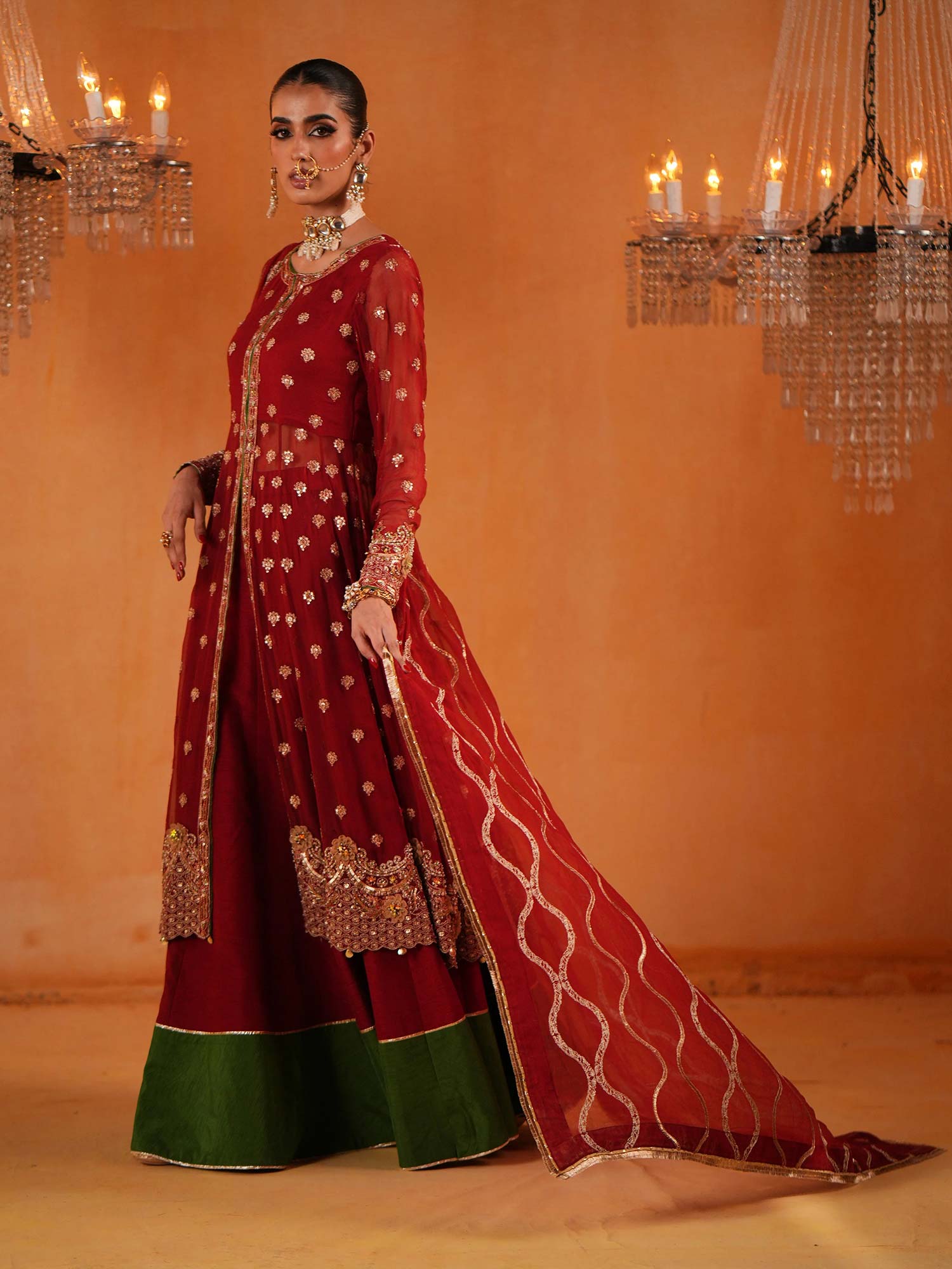 Zarqun Luxury Chiffon Suit - Red (2446A)