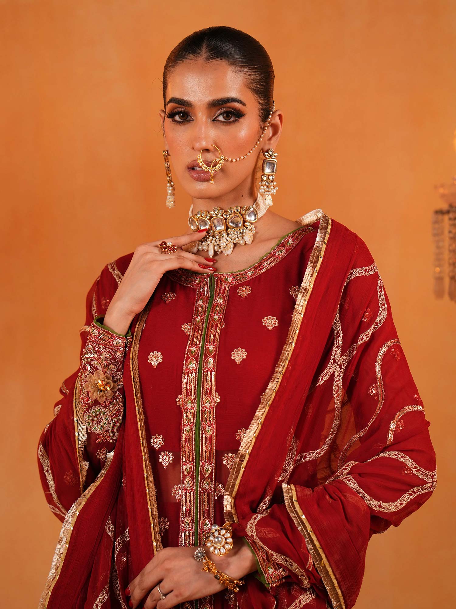 Zarqun Luxury Chiffon Suit - Red (2446A)