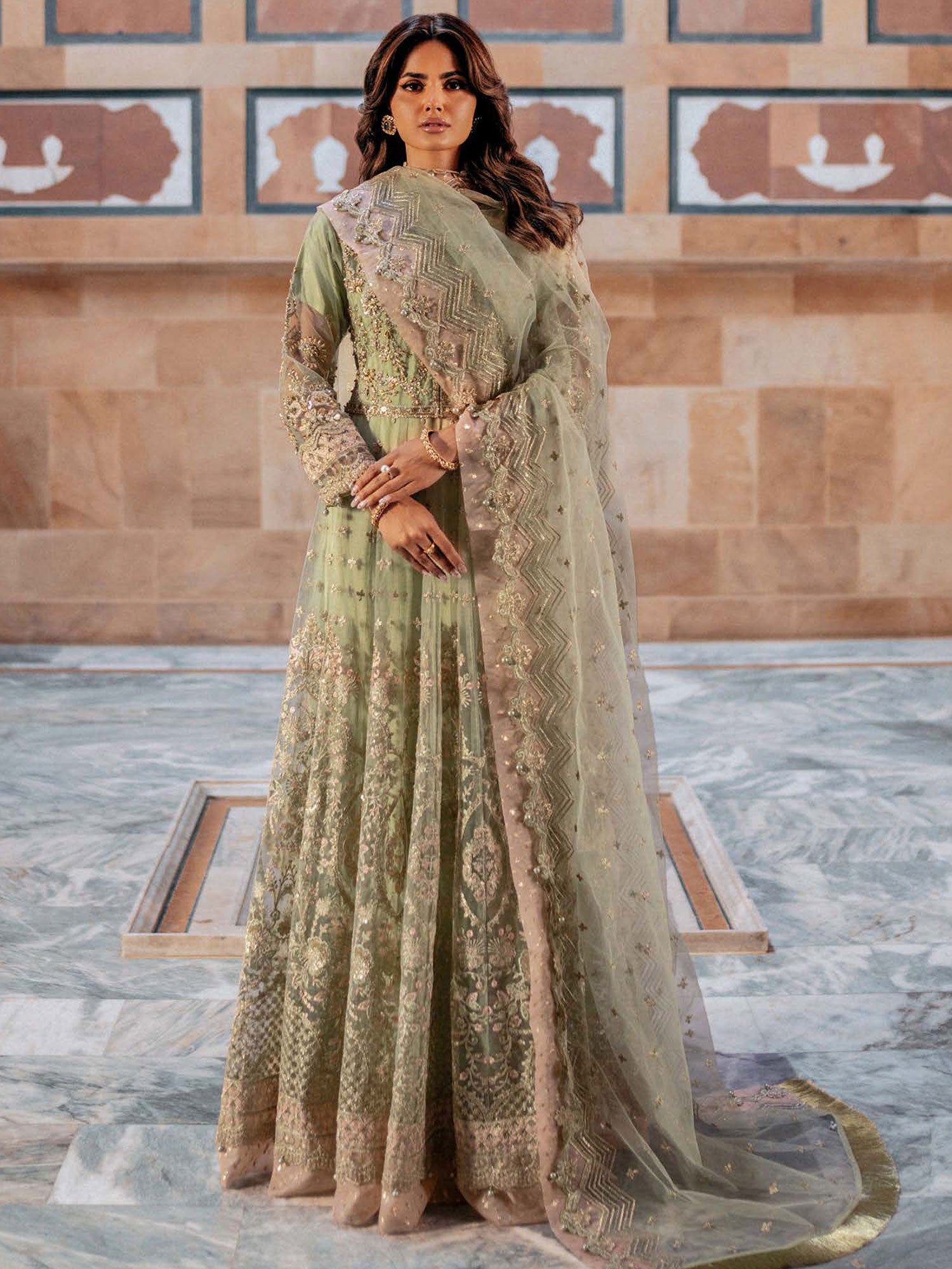 Zarqun Soft Net Embroidered Suit - Lush (2448A)