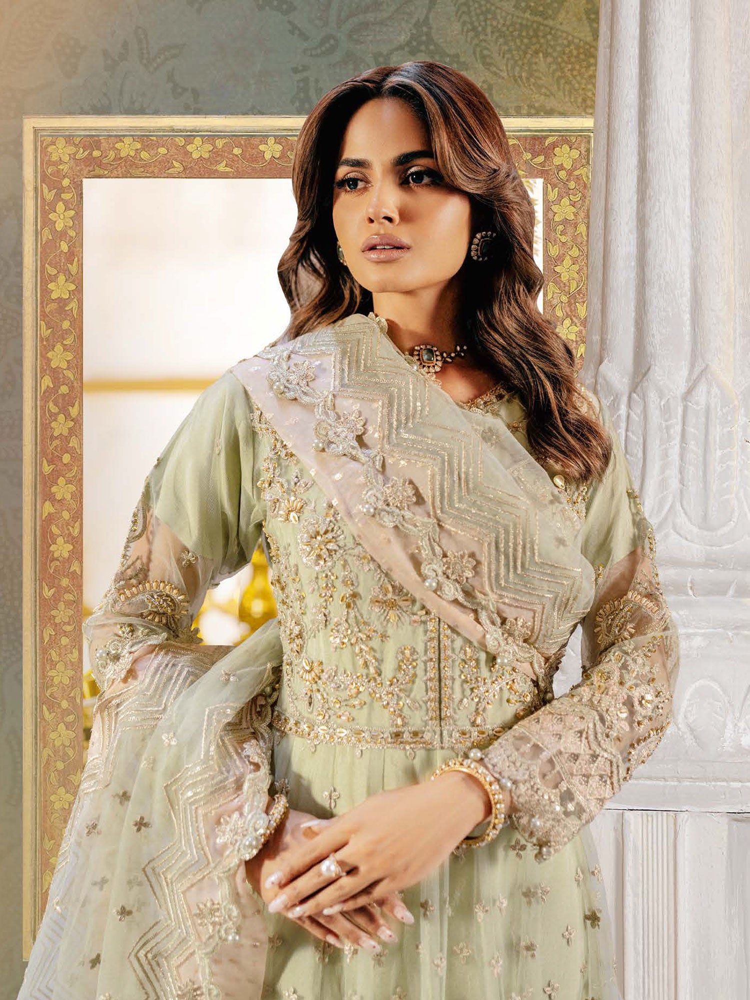 Zarqun Soft Net Embroidered Suit - Lush (2448A)