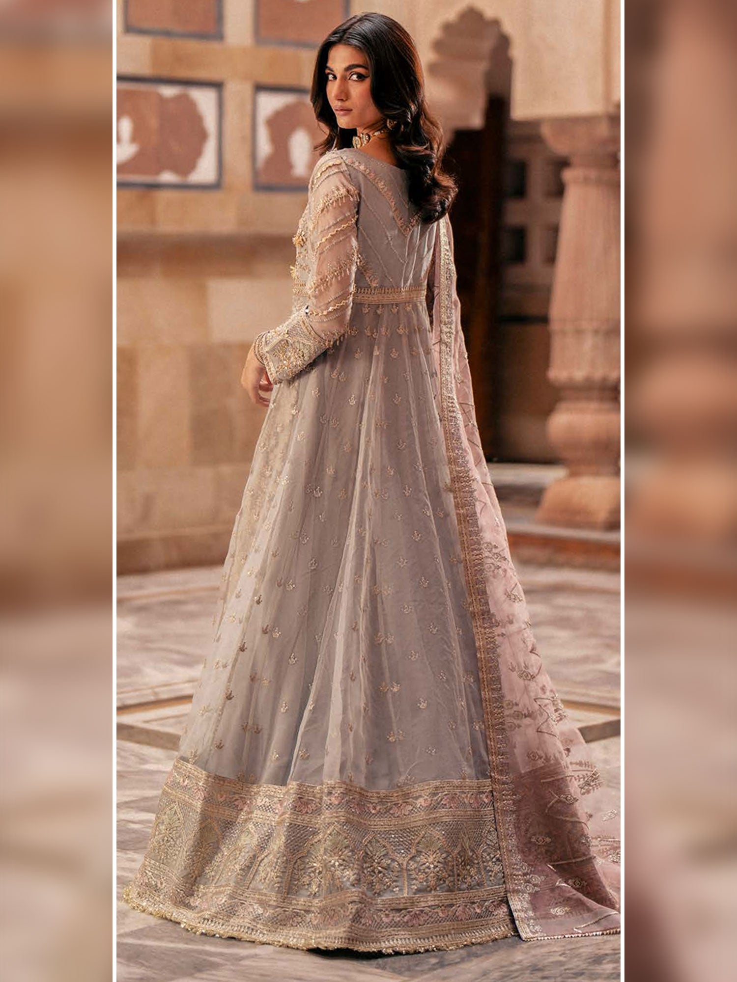 Zarqun Soft Embroidered Organza Suit - Silver (2449A)