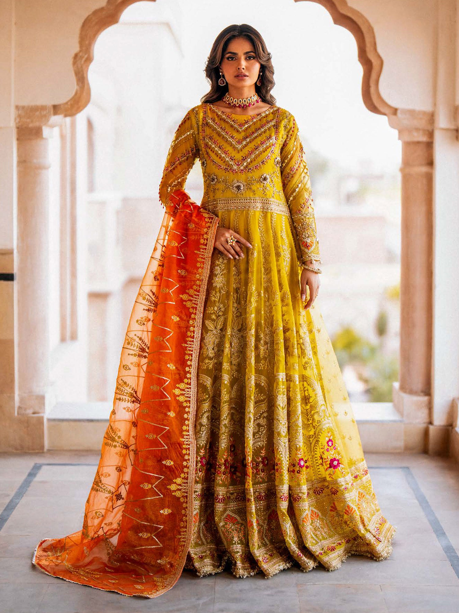 Zarqun Soft Embroidered Organza Suit - Glow (2449B)