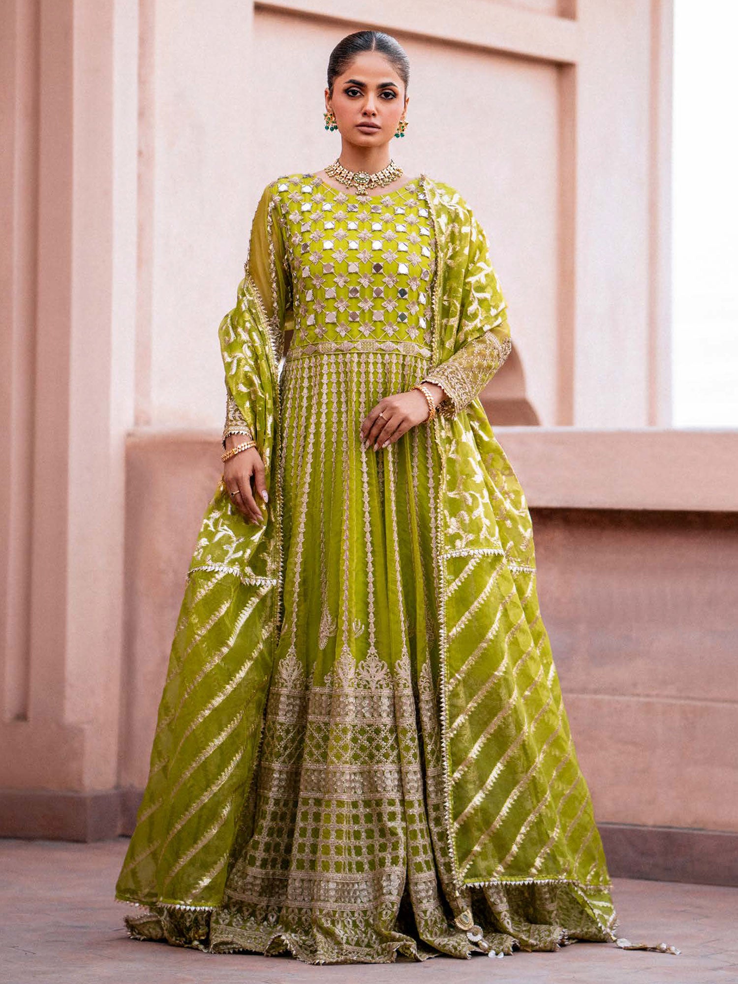 Zarqun Soft Embroidered Organza Suit - Henna (2451B)