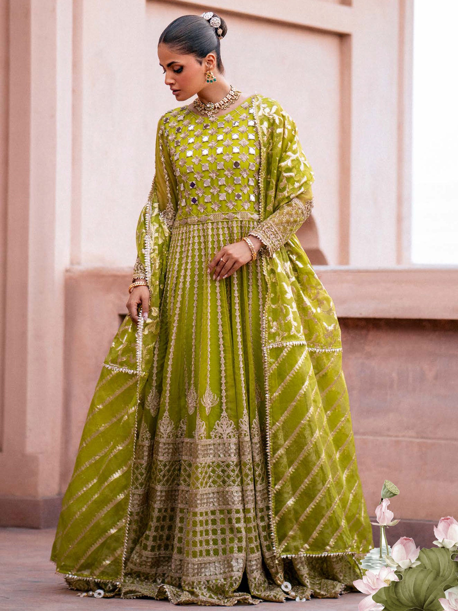 Zarqun Soft Embroidered Organza Suit - Henna (2451B)