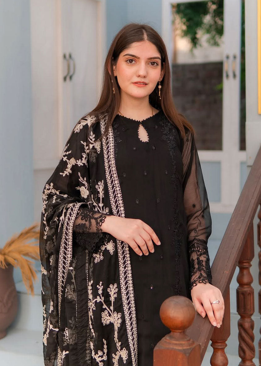 Black Embroidered Chiffon 3-Piece Suit