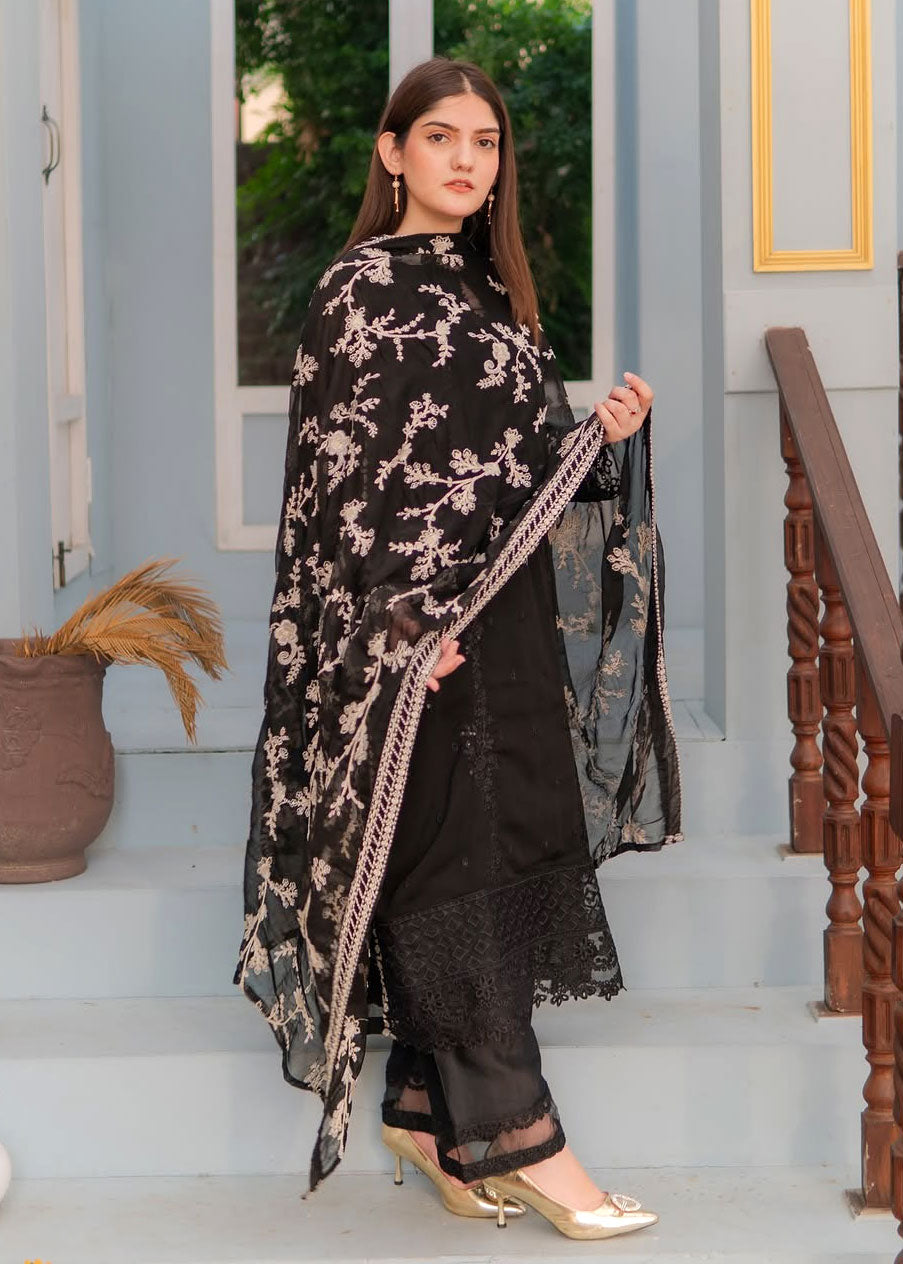 Black Embroidered Chiffon 3-Piece Suit