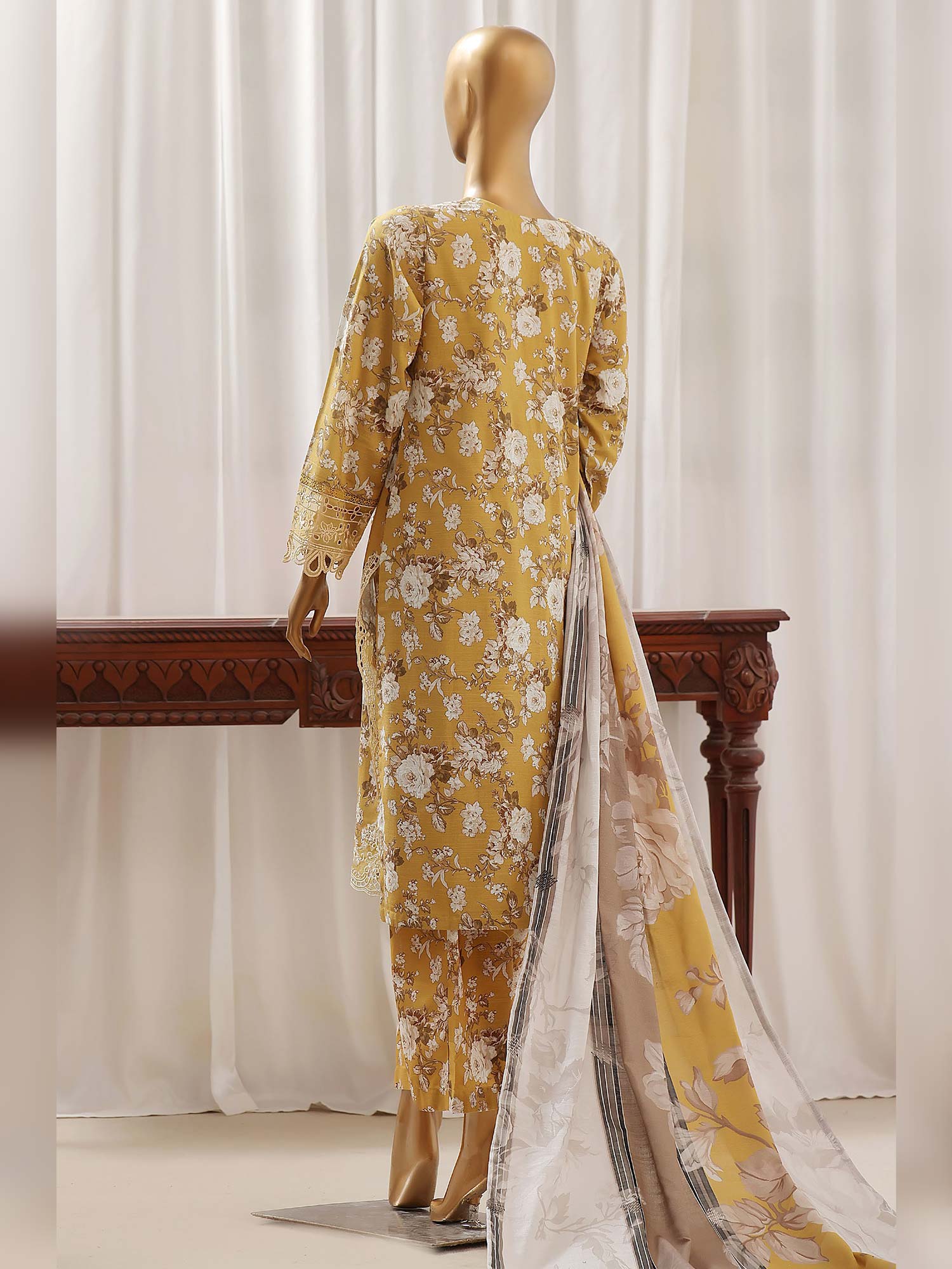 Sadabahar Embroidered Winter Khaddar 3-Piece Suit - Mustard