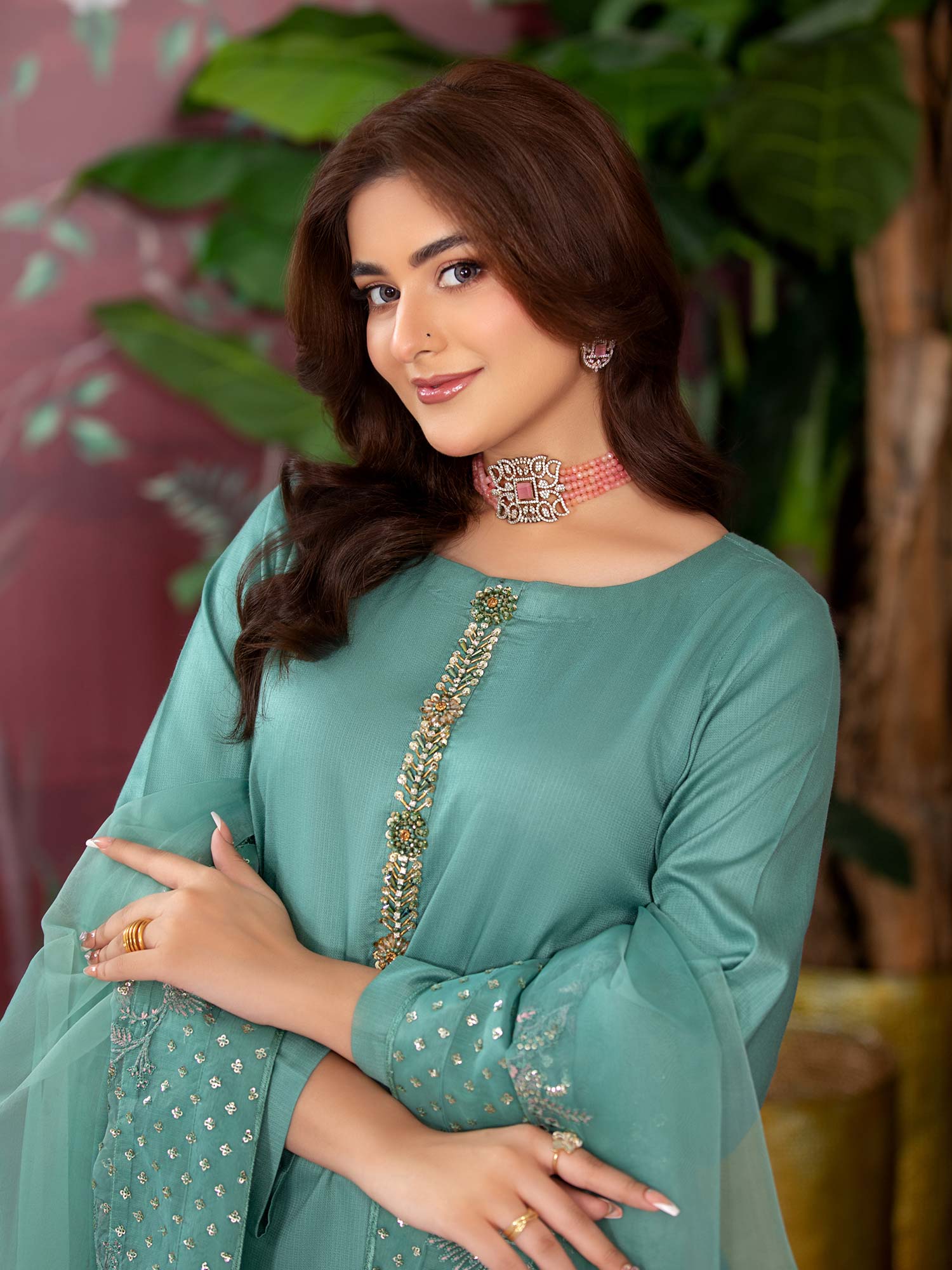 Heera's Aqua Embroidered Dhanak Suit with Palazzo