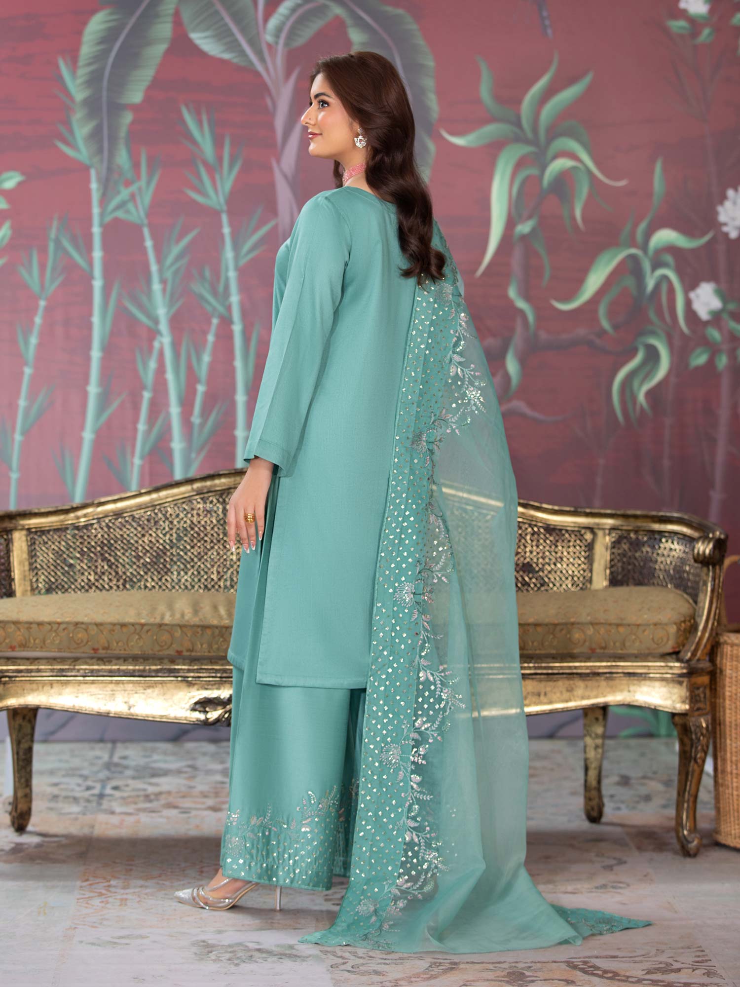 Heera's Aqua Embroidered Dhanak Suit with Palazzo