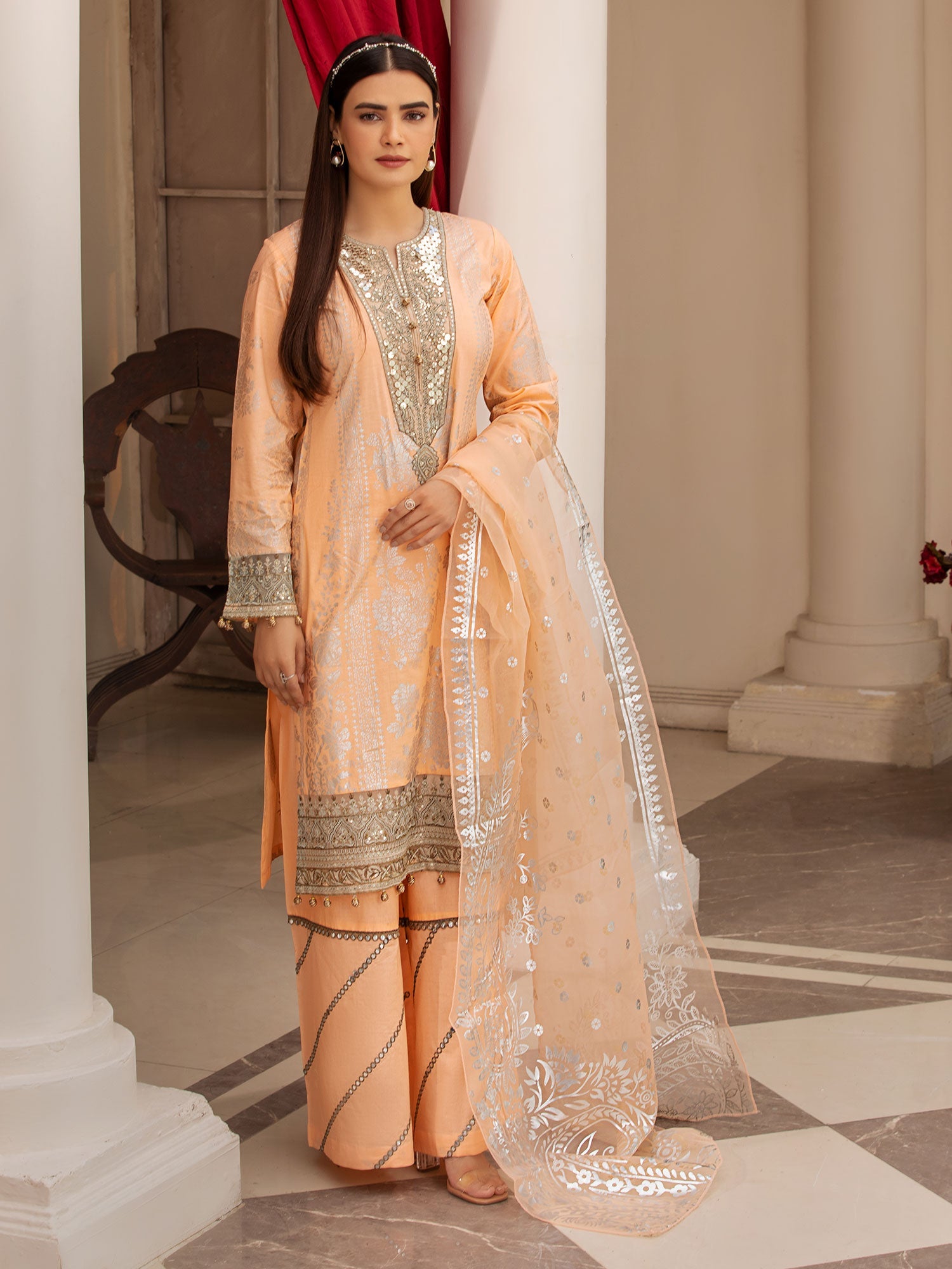 Heera's Peach Cambric 3-Piece Formal Suit