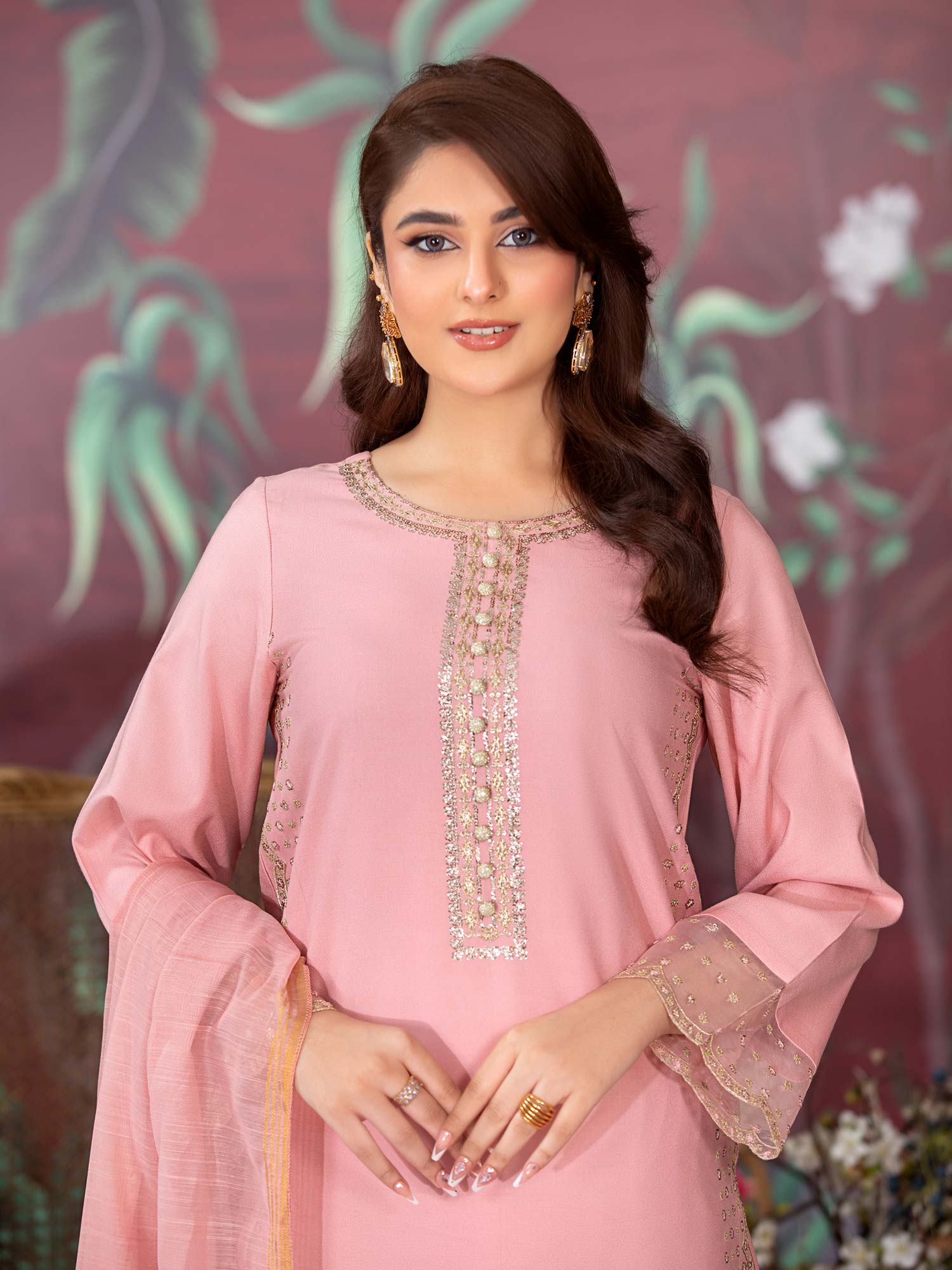 Heera's Pink Embroidered Dhanak Suit with Palazzo