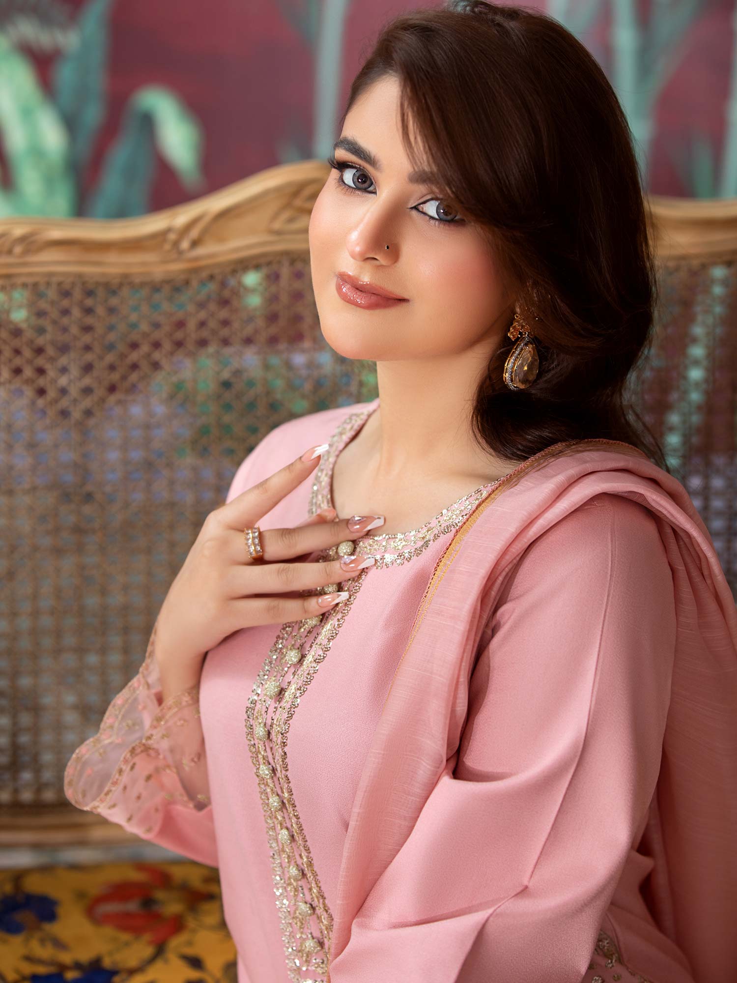 Heera's Pink Embroidered Dhanak Suit with Palazzo