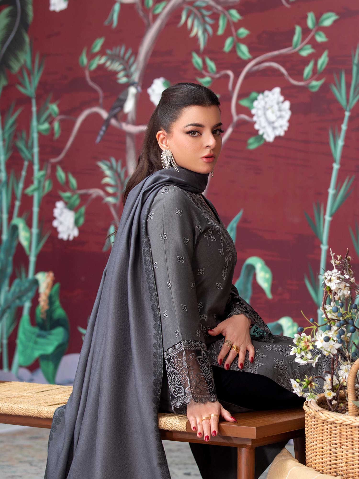 Heera's Grey & Black Embroidered Soft Khaddar Suit