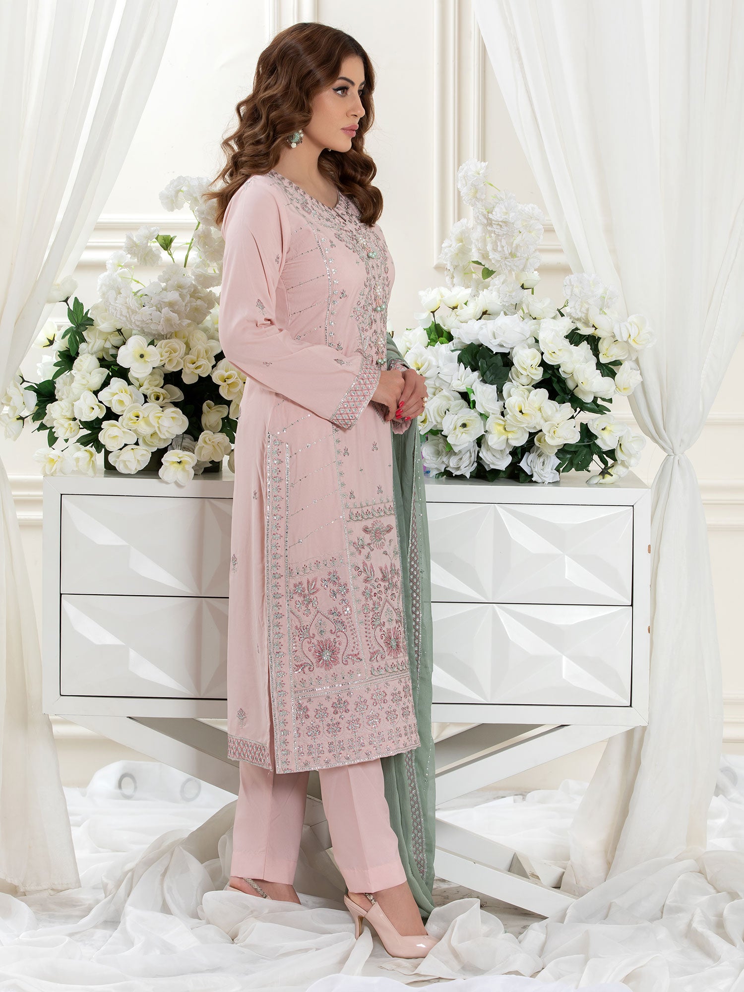 Heera's Light Pink Embroidered Cambric Cotton Suit