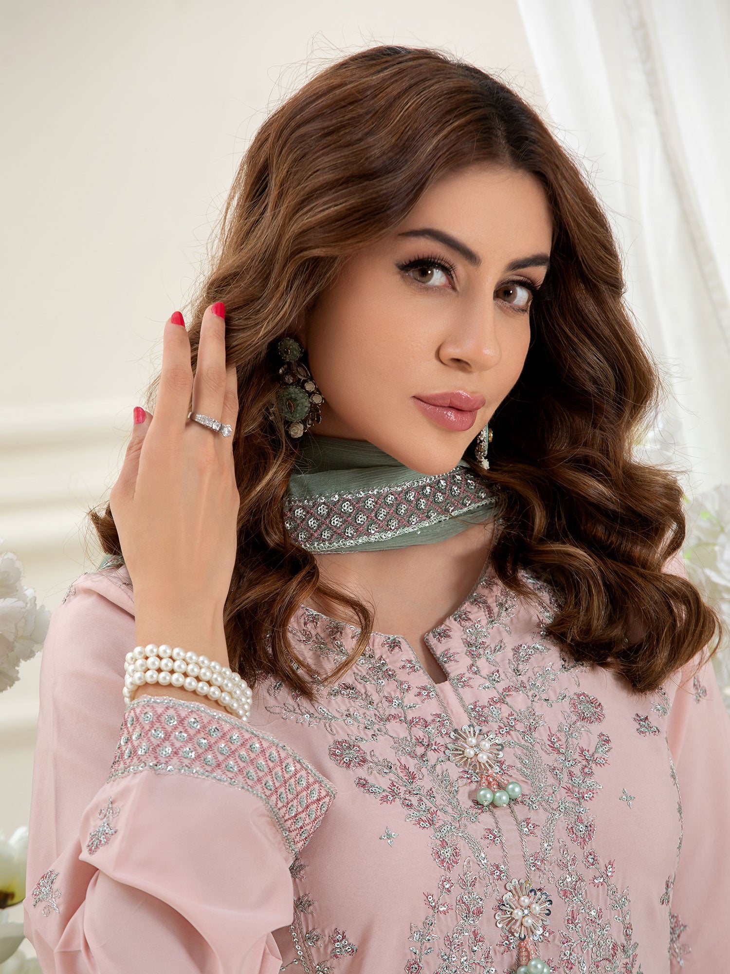 Heera's Light Pink Embroidered Cambric Cotton Suit