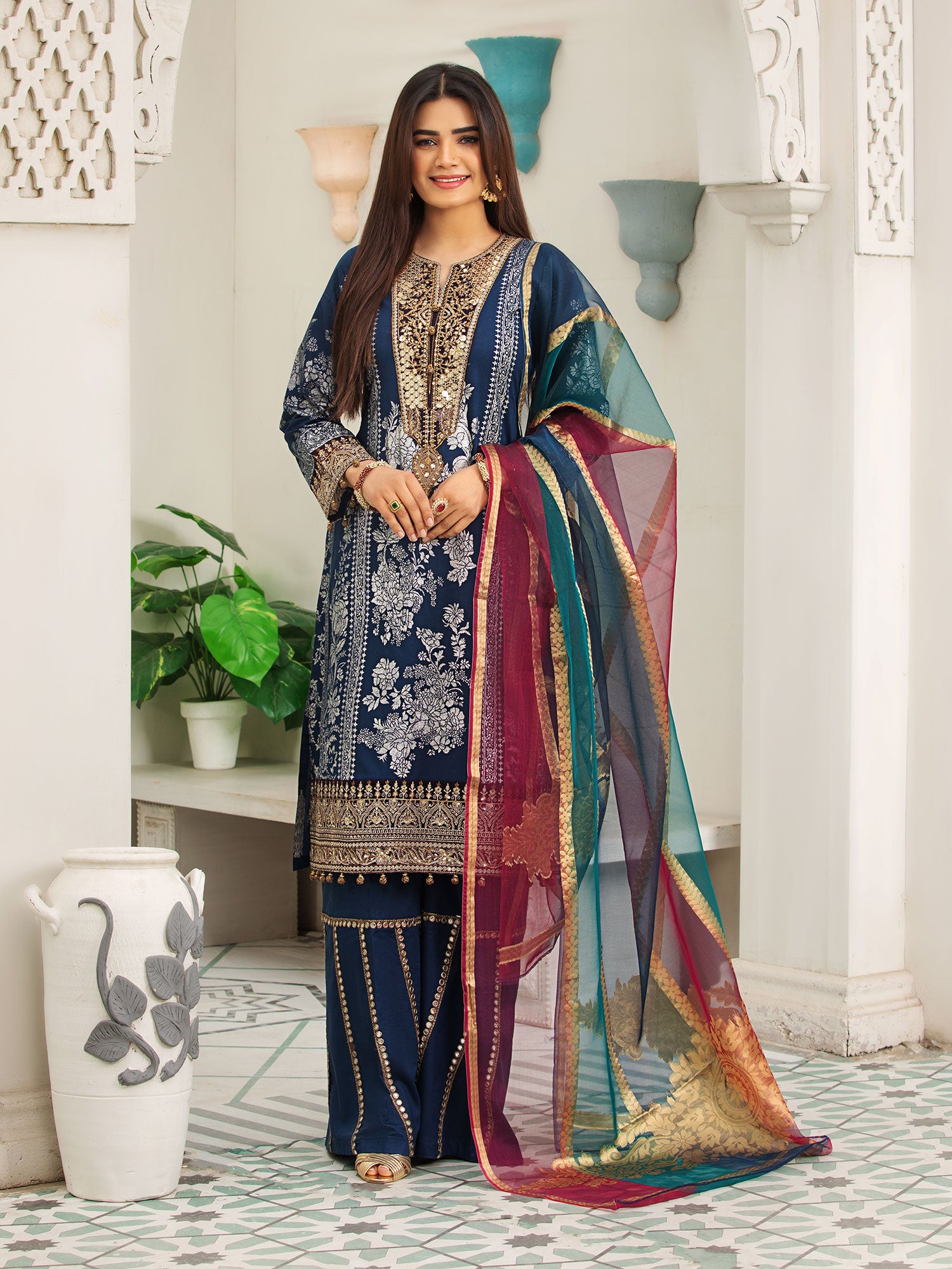 Heera's Blue Embroidered Cambric Cotton Suit