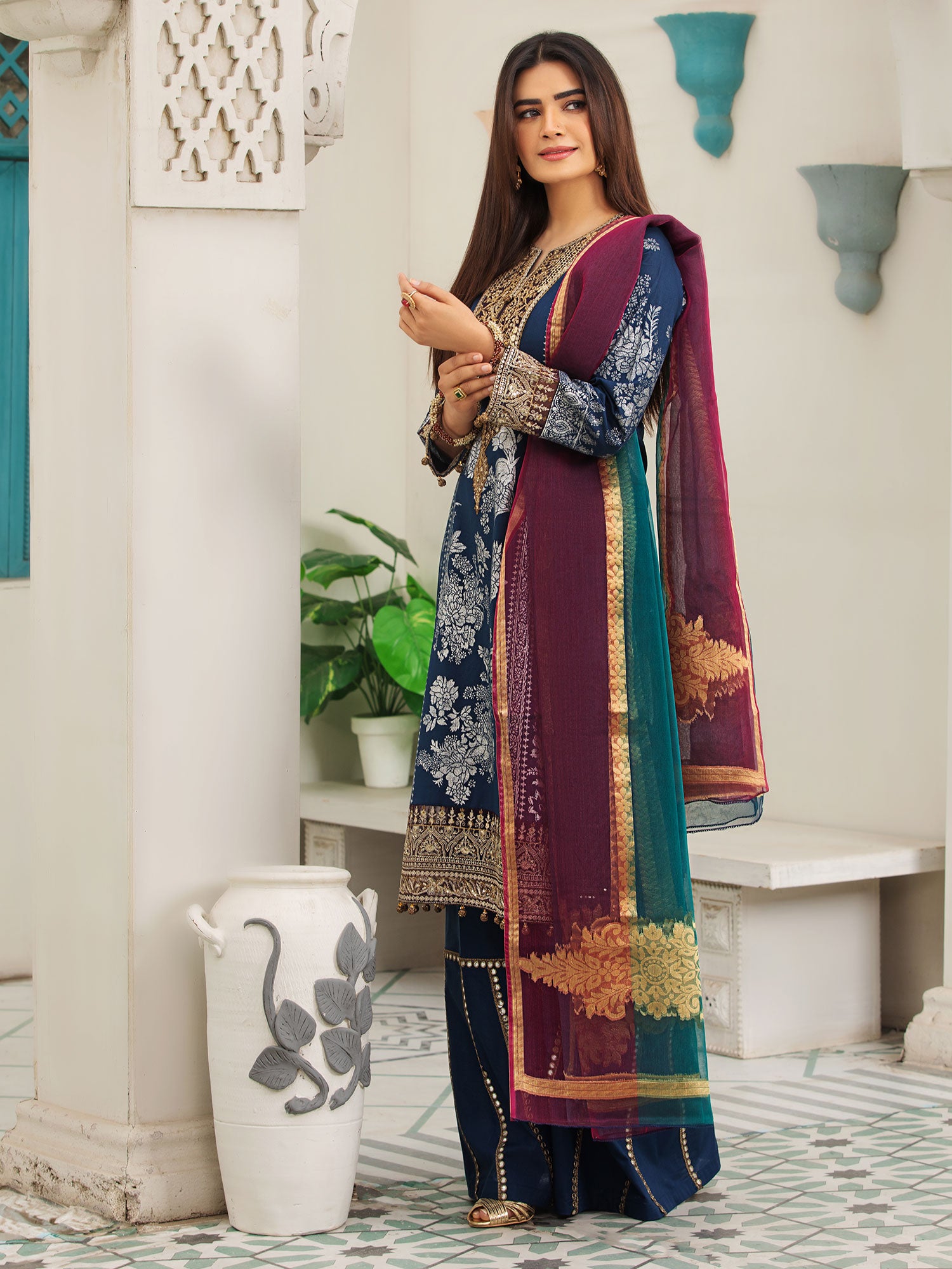 Heera's Blue Embroidered Cambric Cotton Suit