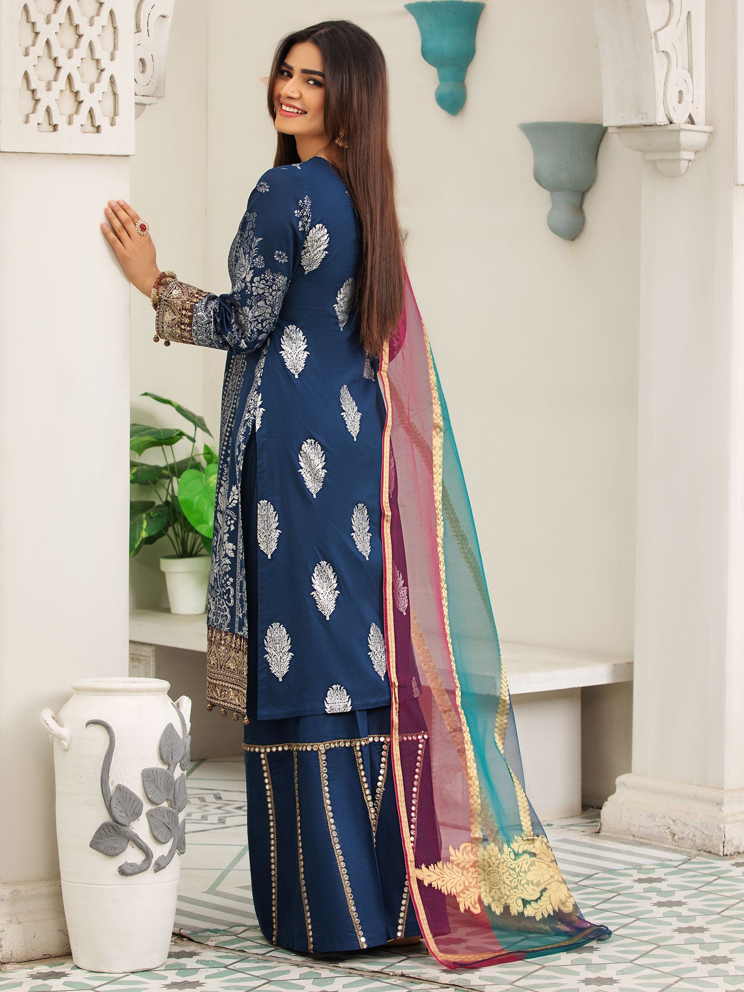 Heera's Blue Embroidered Cambric Cotton Suit