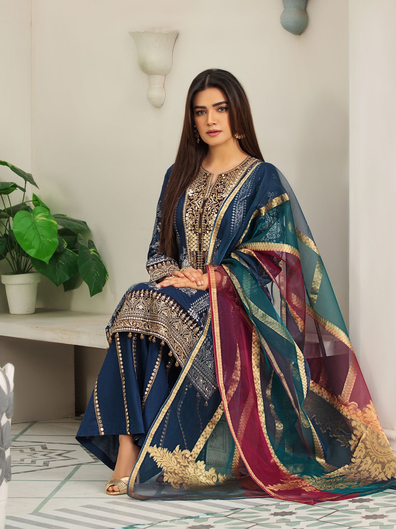 Heera's Blue Embroidered Cambric Cotton Suit