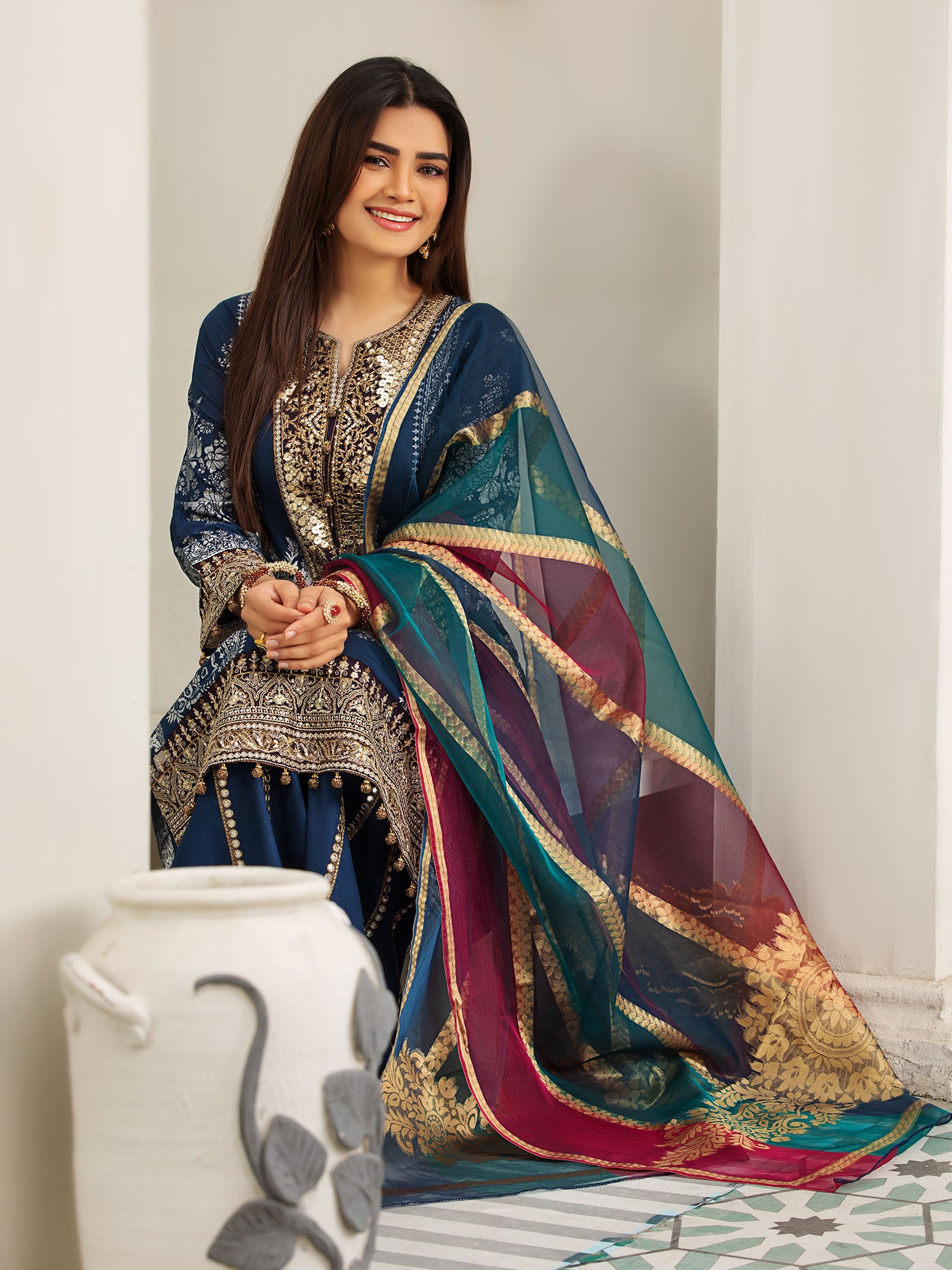 Heera's Blue Embroidered Cambric Cotton Suit