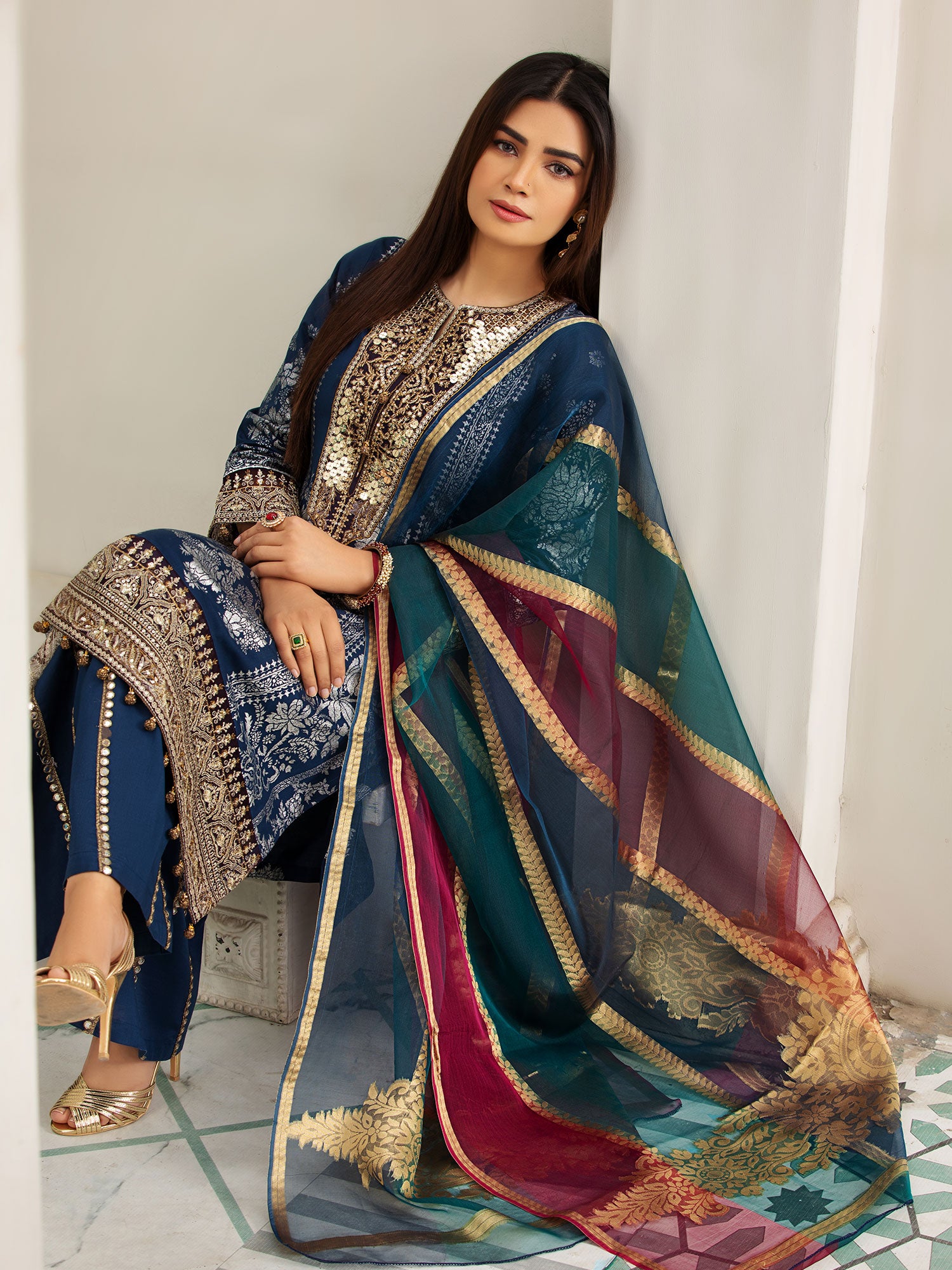 Heera's Blue Embroidered Cambric Cotton Suit