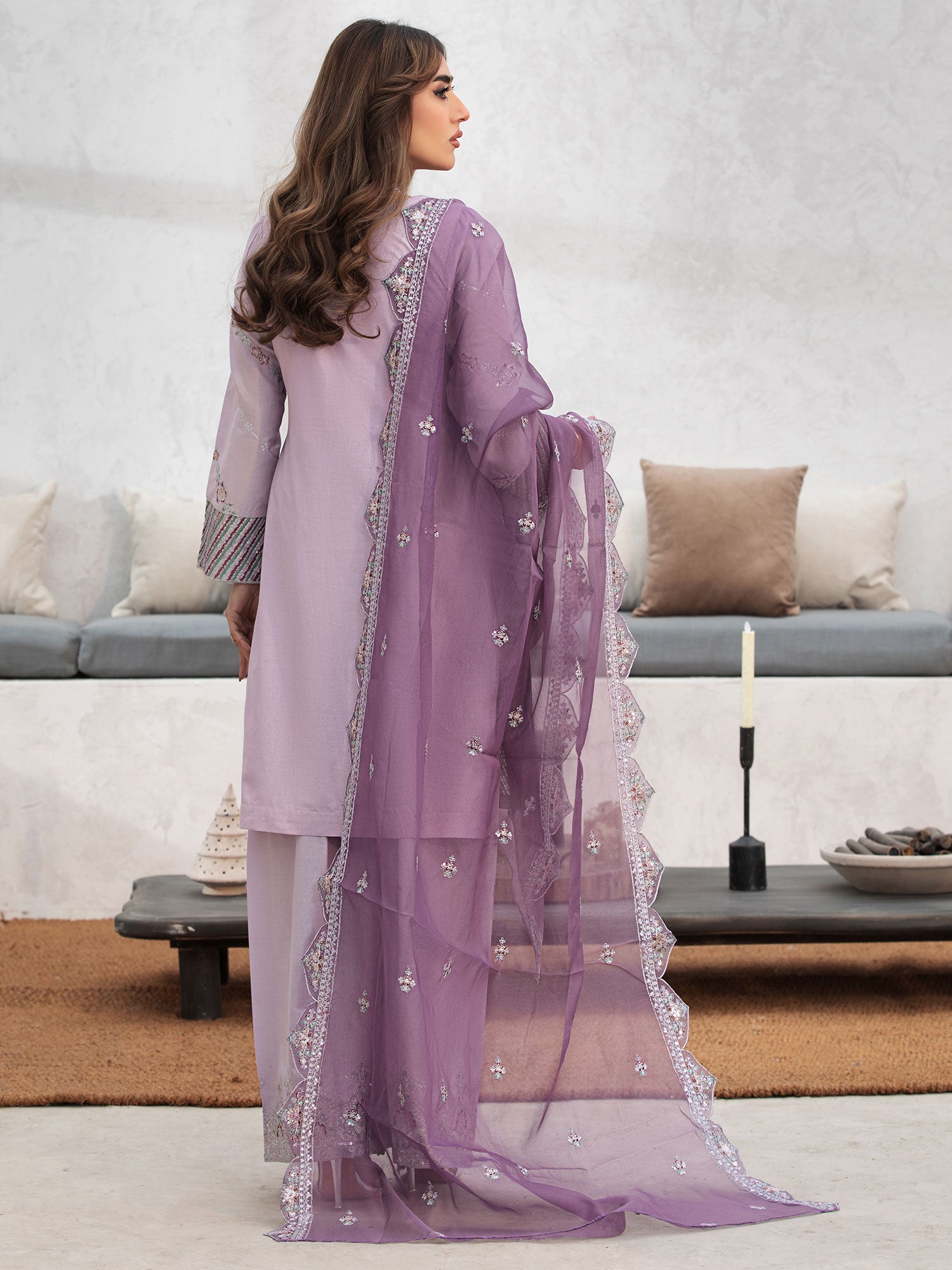 Heera's Lilac Embroidered Cambric Cotton Suit