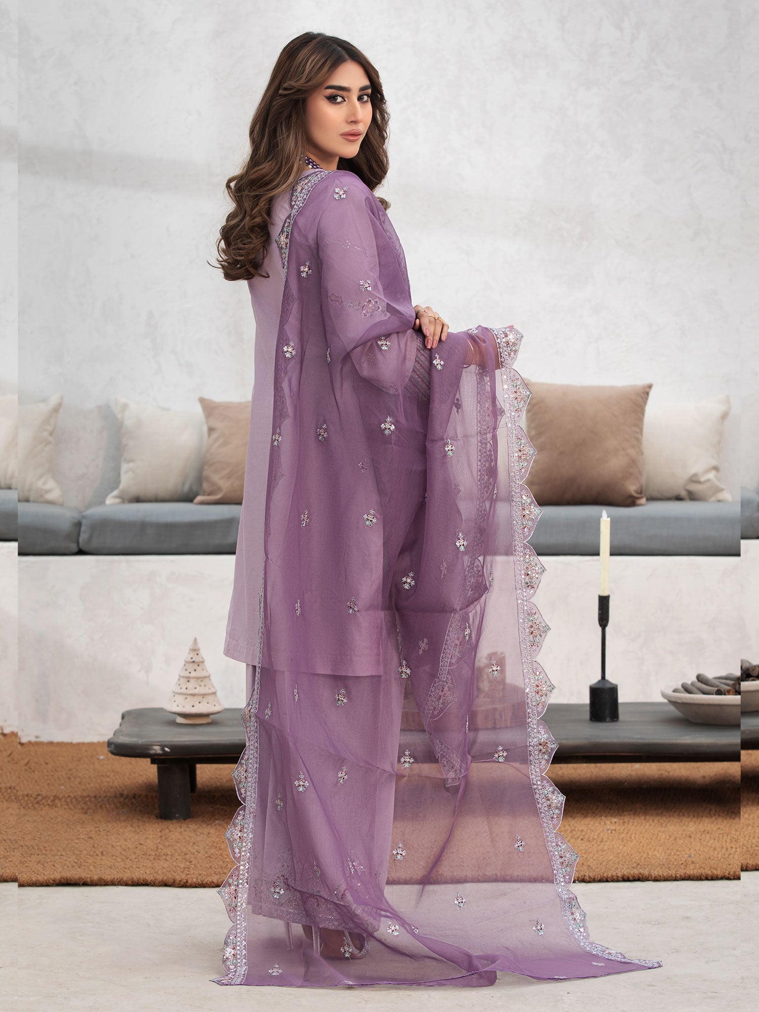 Heera's Lilac Embroidered Cambric Cotton Suit