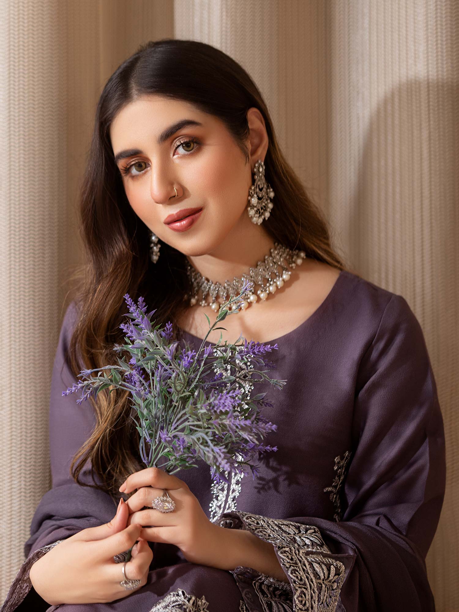 Heera's Mauve Embroidered Winter Linen Suit