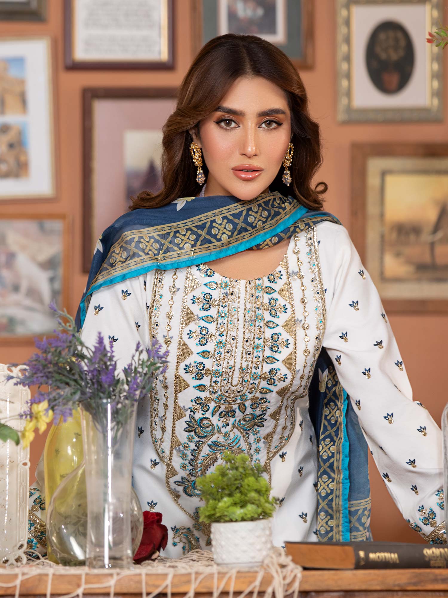 Heera's White Luxury Embroidered Winter Linen Suit