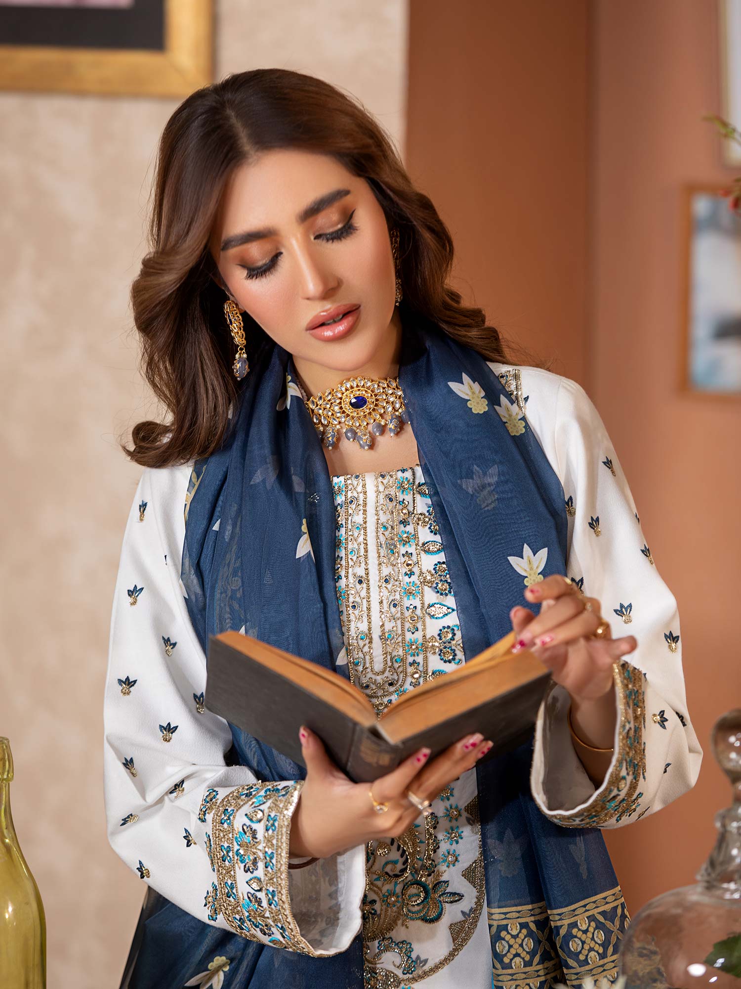 Heera's White Luxury Embroidered Winter Linen Suit