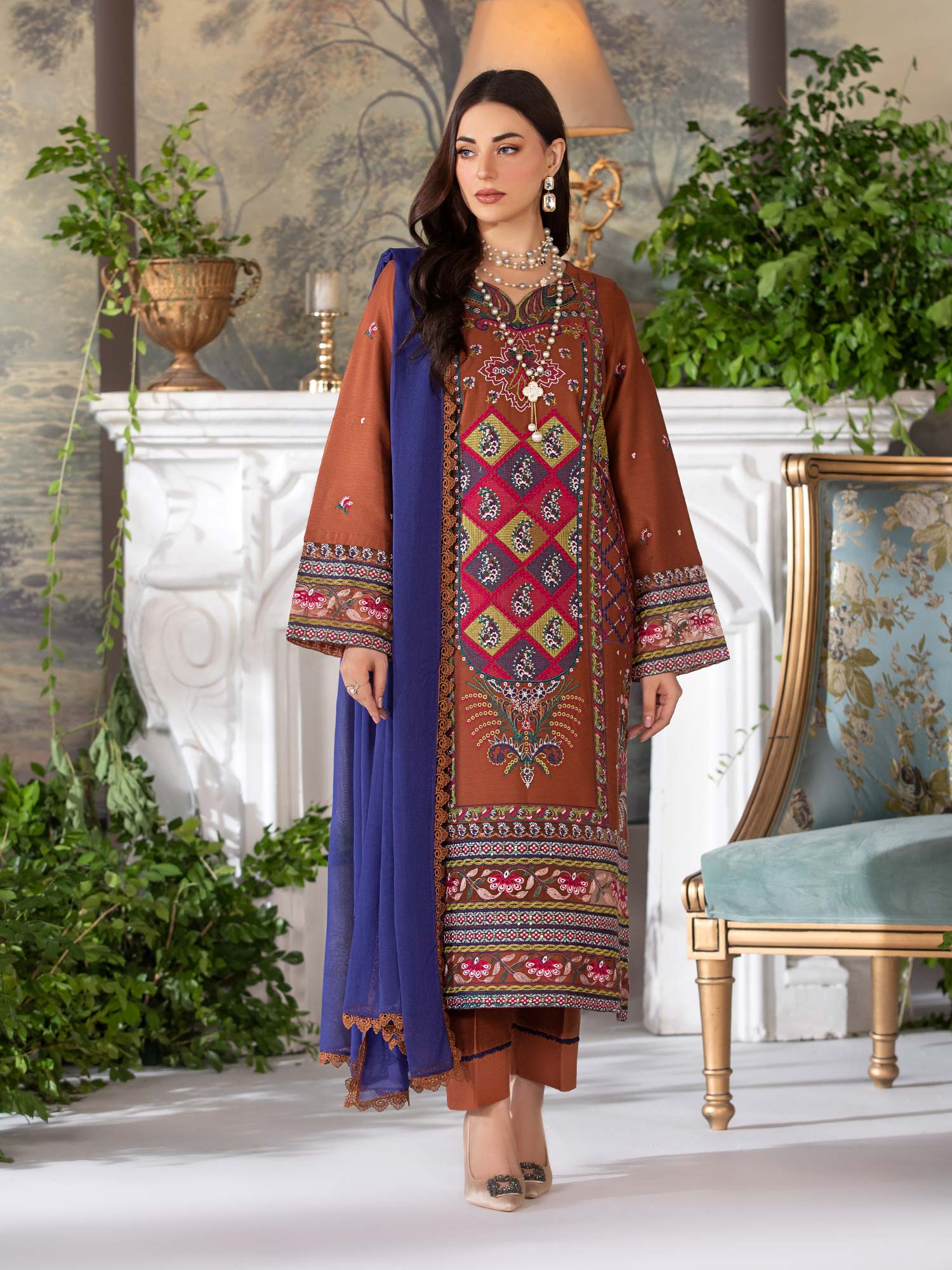 Heera's Bronze Luxury Embroidered Winter Linen Suit