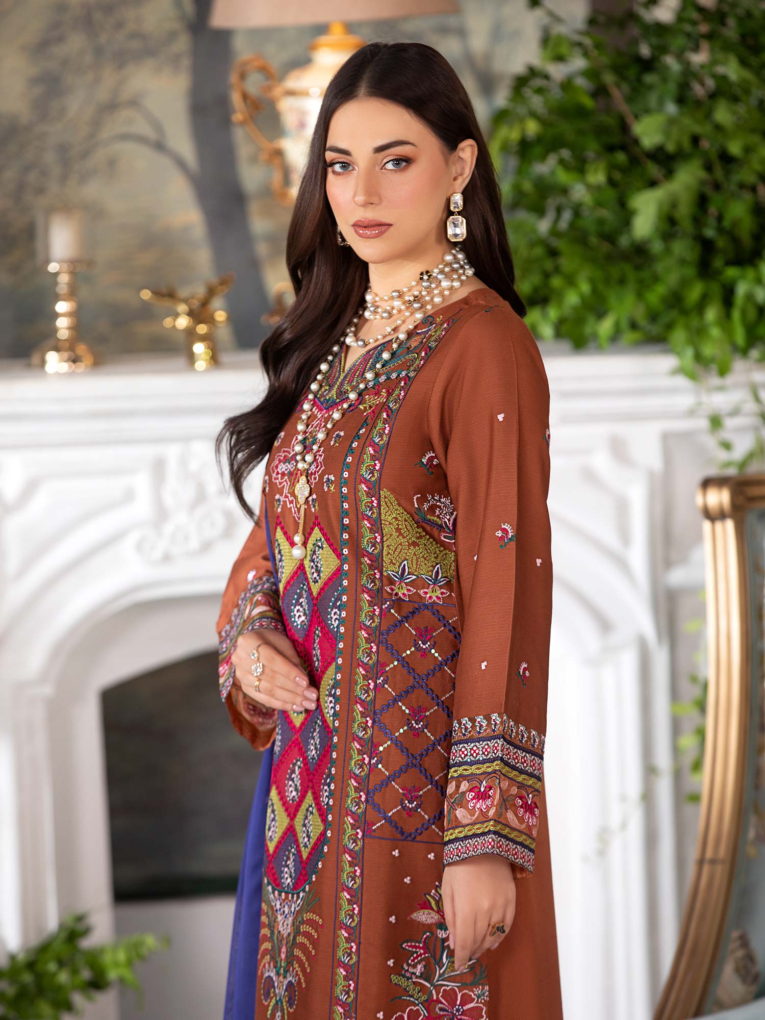 Heera's Bronze Luxury Embroidered Winter Linen Suit