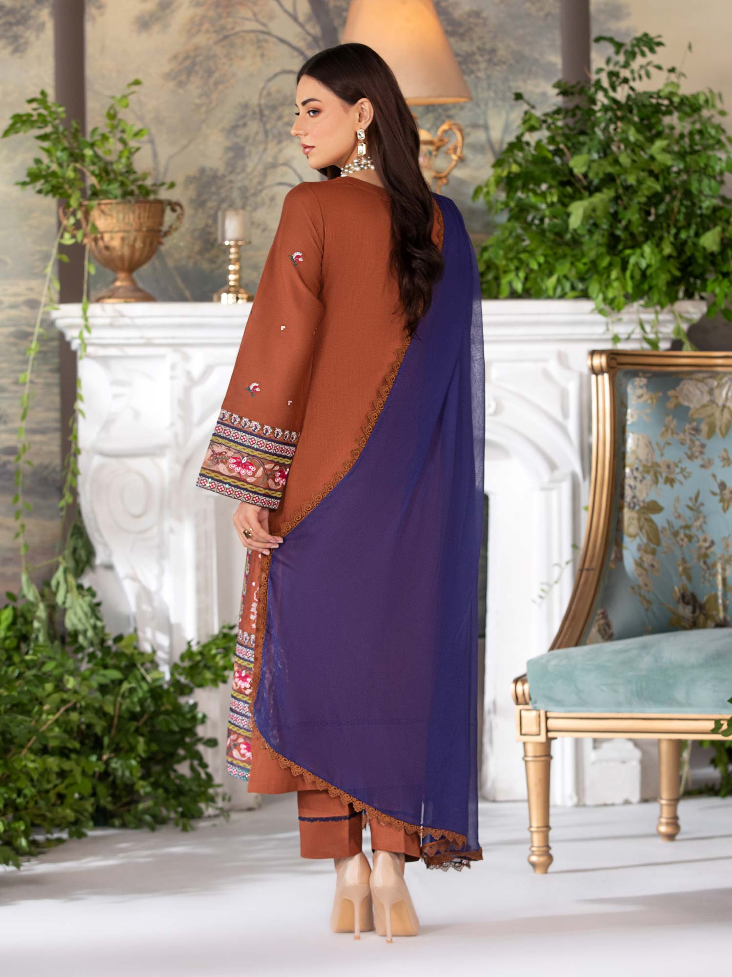 Heera's Bronze Luxury Embroidered Winter Linen Suit