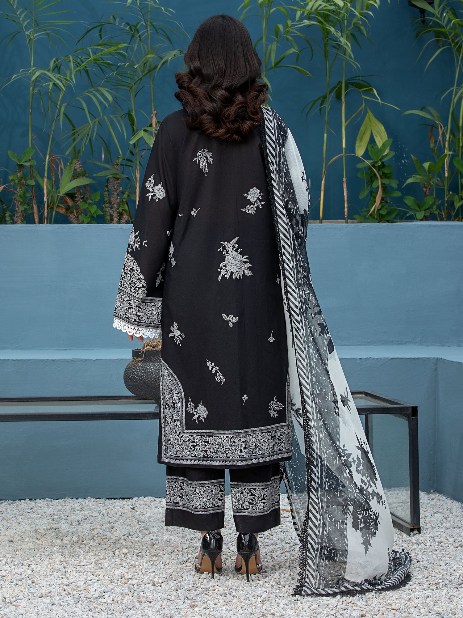 Heera's Black Embroidered Cambric Cotton Suit