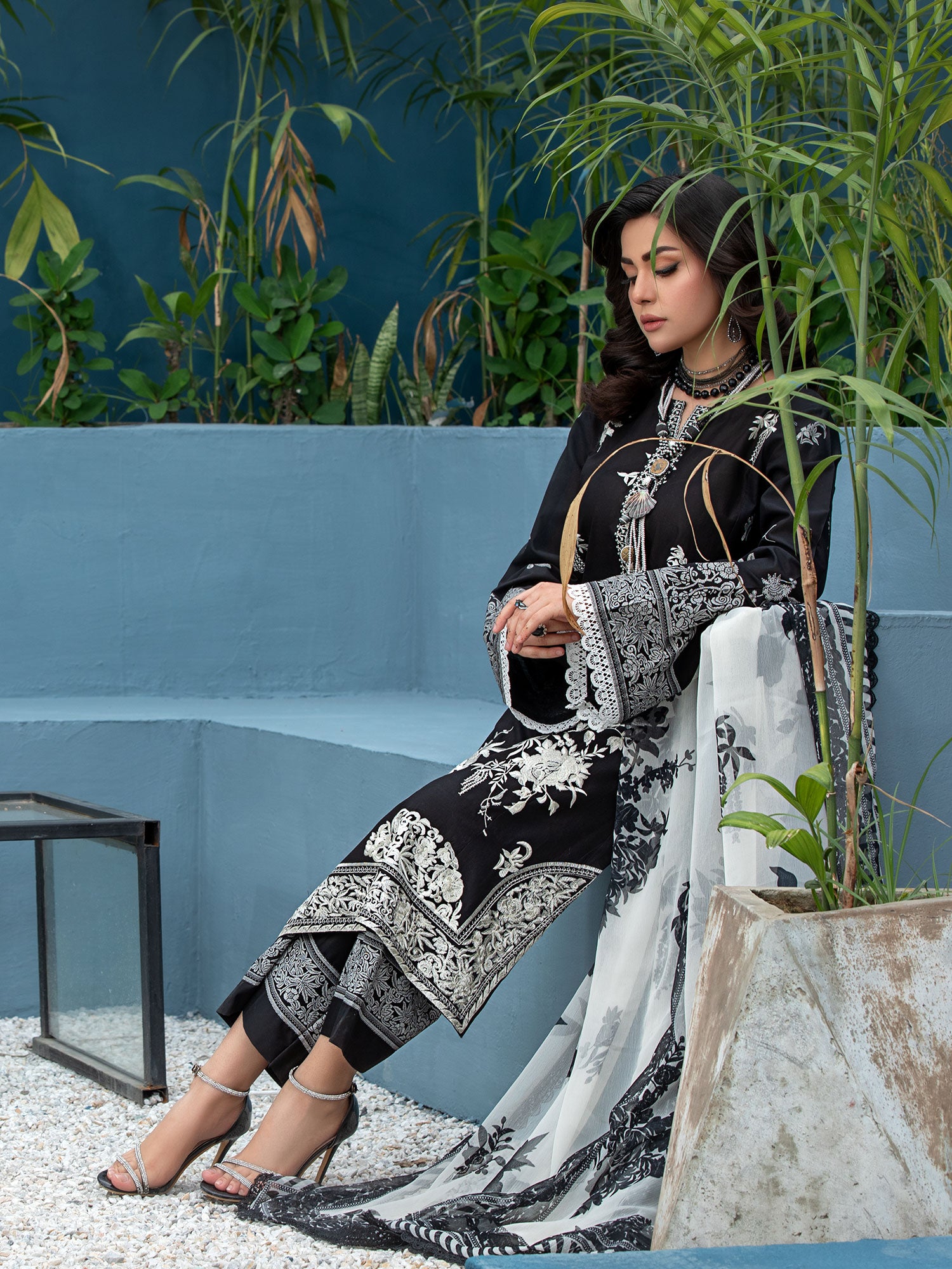 Heera's Black Embroidered Cambric Cotton Suit