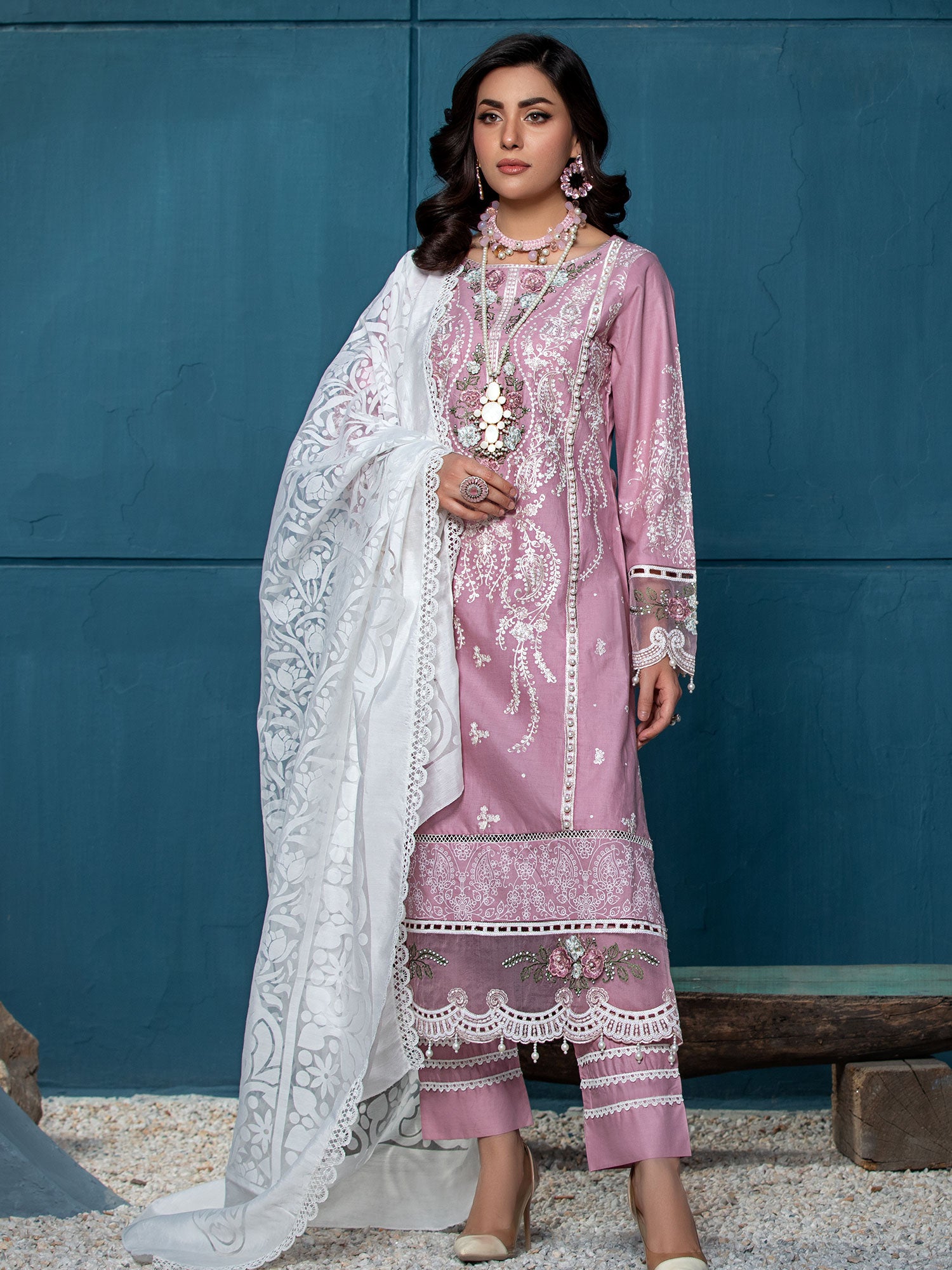 Heera's Pink Embroidered Cambric Cotton Suit