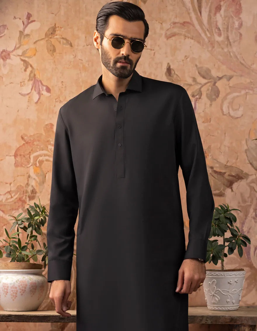 J. Mens Black Blended Casual Kameez Shalwar